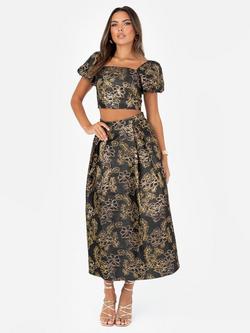 Maya Deluxe Floral Jacquard Midi Skirt, Navy/Multi - view 2, Navy/Multi