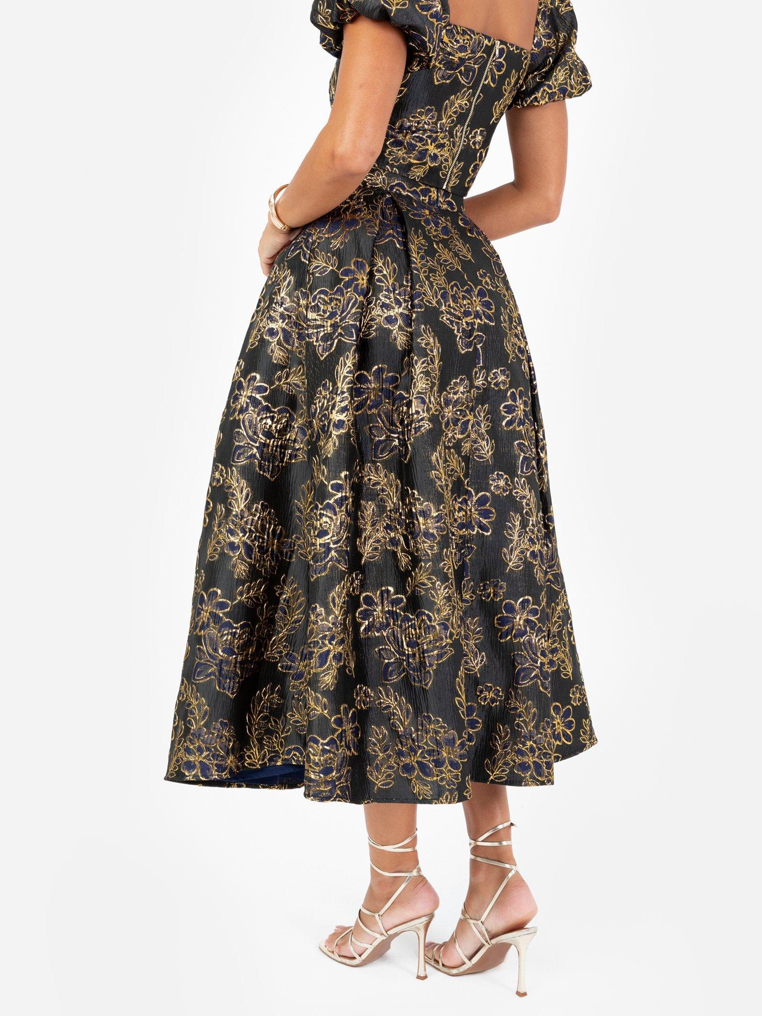 Product image 3 of 4, which shows Maya Deluxe Floral Jacquard Midi Skirt, Navy/Multi, 6