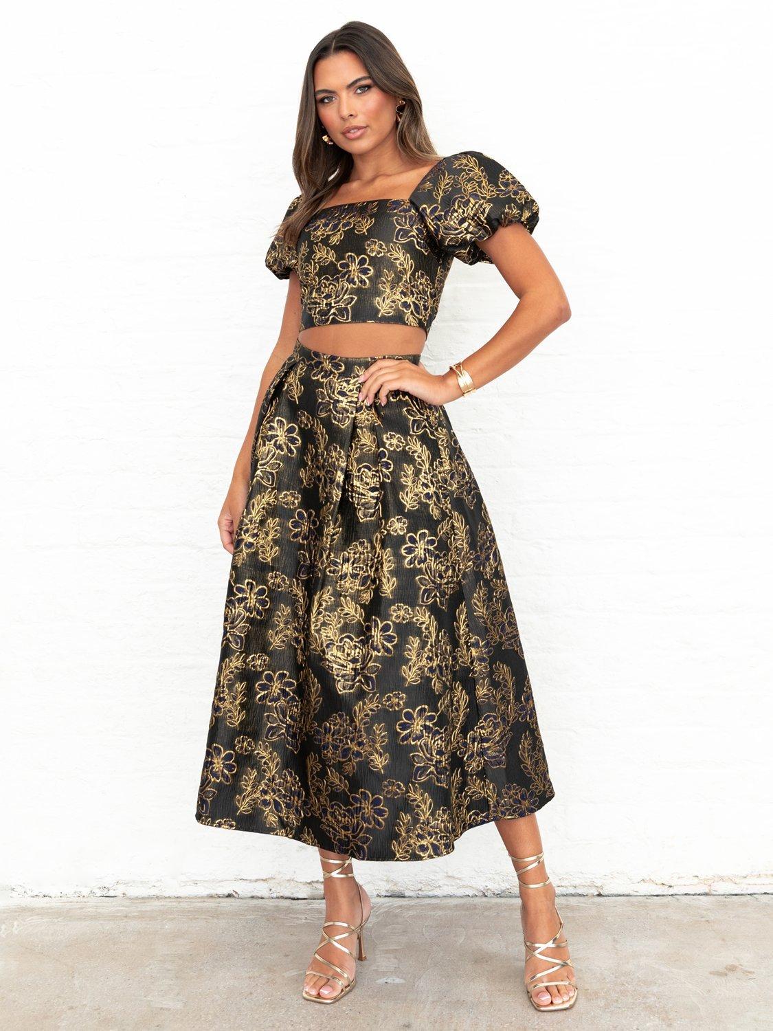 Product image 4 of 4, which shows Maya Deluxe Floral Jacquard Midi Skirt, Navy/Multi, 6