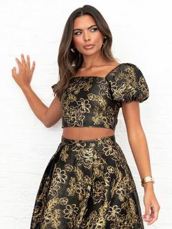 Maya Deluxe Floral Jacquard Crop Top, Navy/Multi - view 2, Navy/Multi