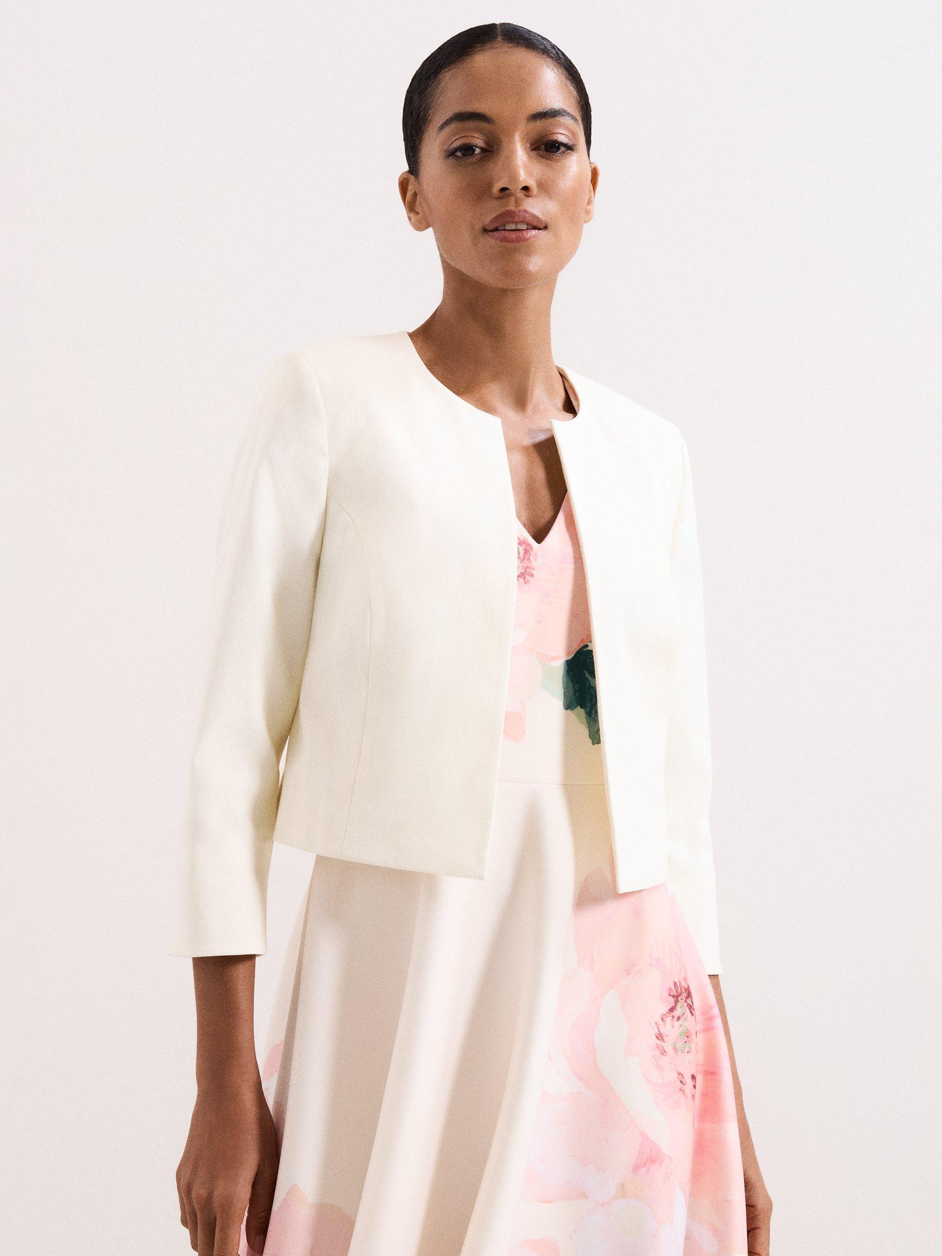 Product image 1 of 7, which shows Phase Eight Elizabeth Collarless Jacket, Cream, 6