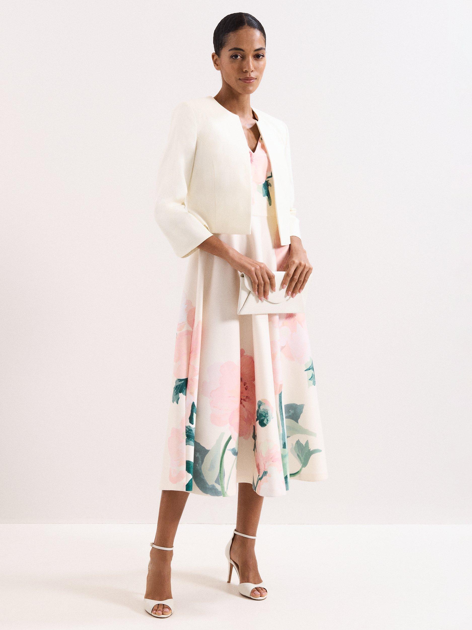 Product image 3 of 7, which shows Phase Eight Elizabeth Collarless Jacket, Cream, 6