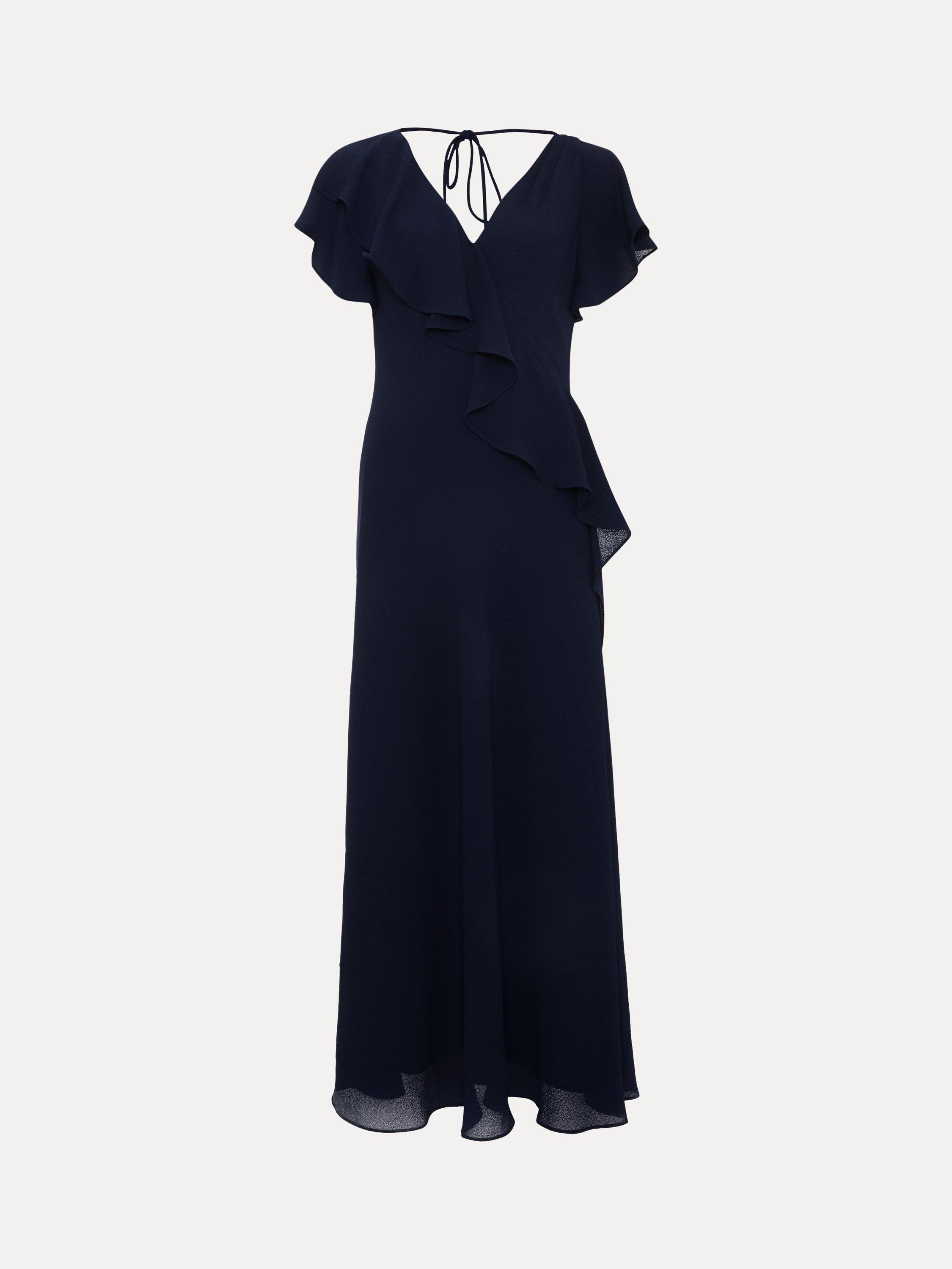 Product image 5 of 9, which shows Phase Eight Cosette Ruffle Midi Dress, Navy, 6