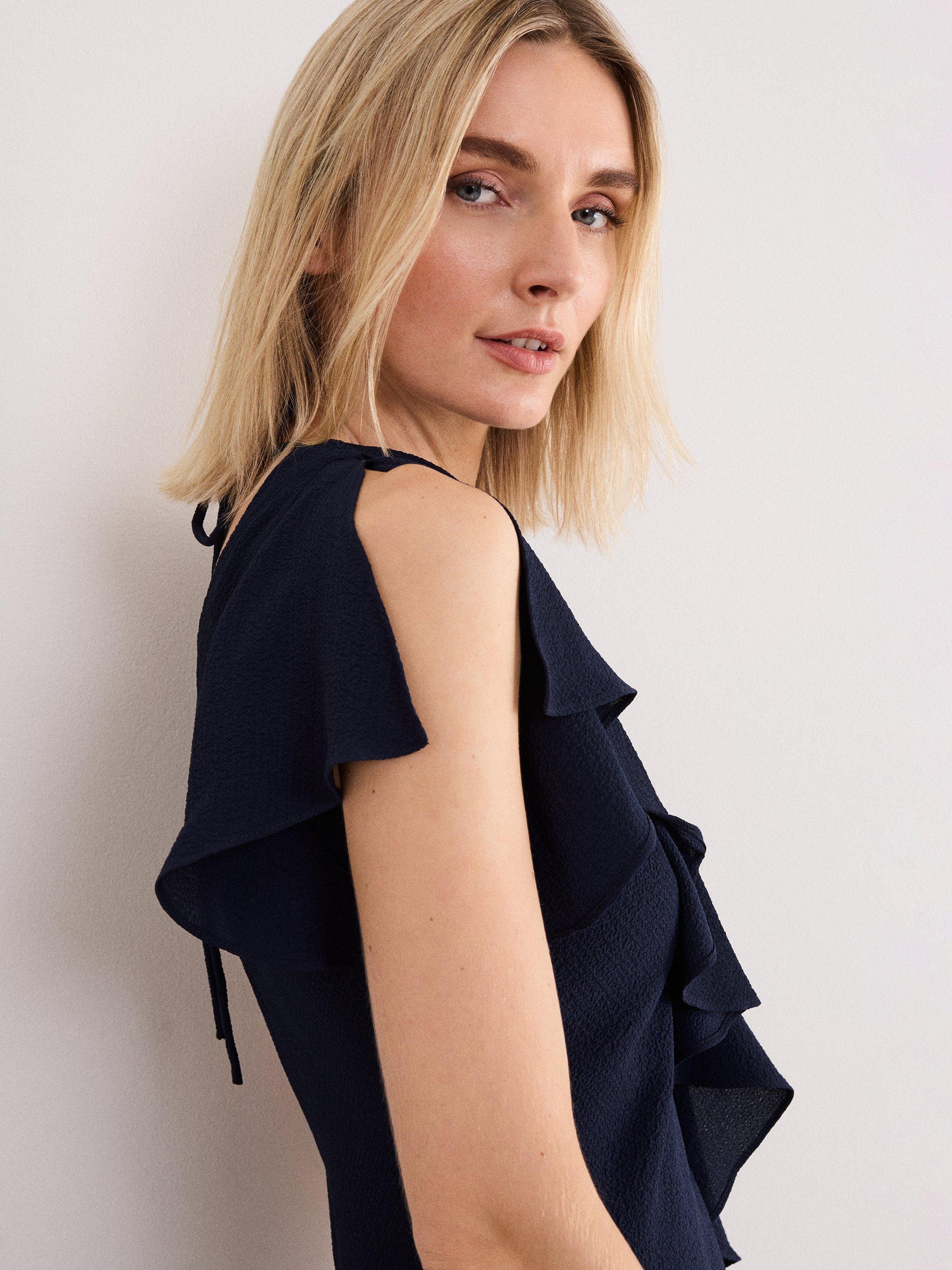 Product image 7 of 9, which shows Phase Eight Cosette Ruffle Midi Dress, Navy, 6