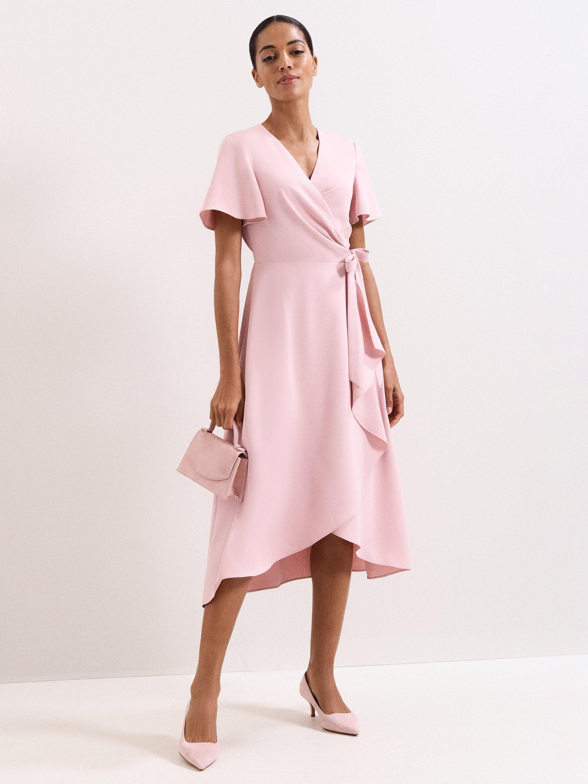 Product image 1 of 9, which shows Phase Eight Julissa Ruffle Wrap Dress, Pale Pink, 6