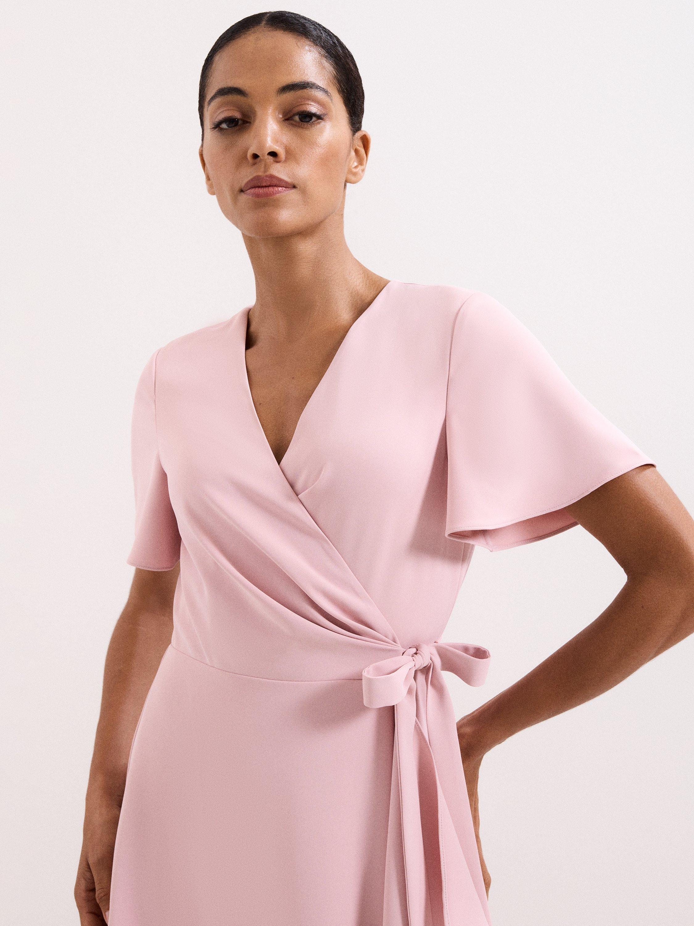 Product image 4 of 9, which shows Phase Eight Julissa Ruffle Wrap Dress, Pale Pink, 6