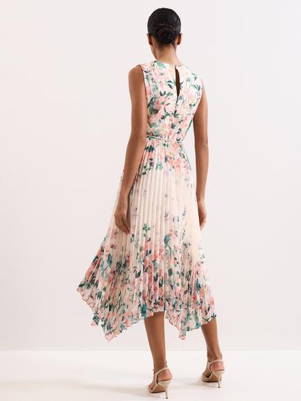Phase Eight Georgiana Floral Pleated Midi Dress, Pale Pink - view 2, Pale Pink