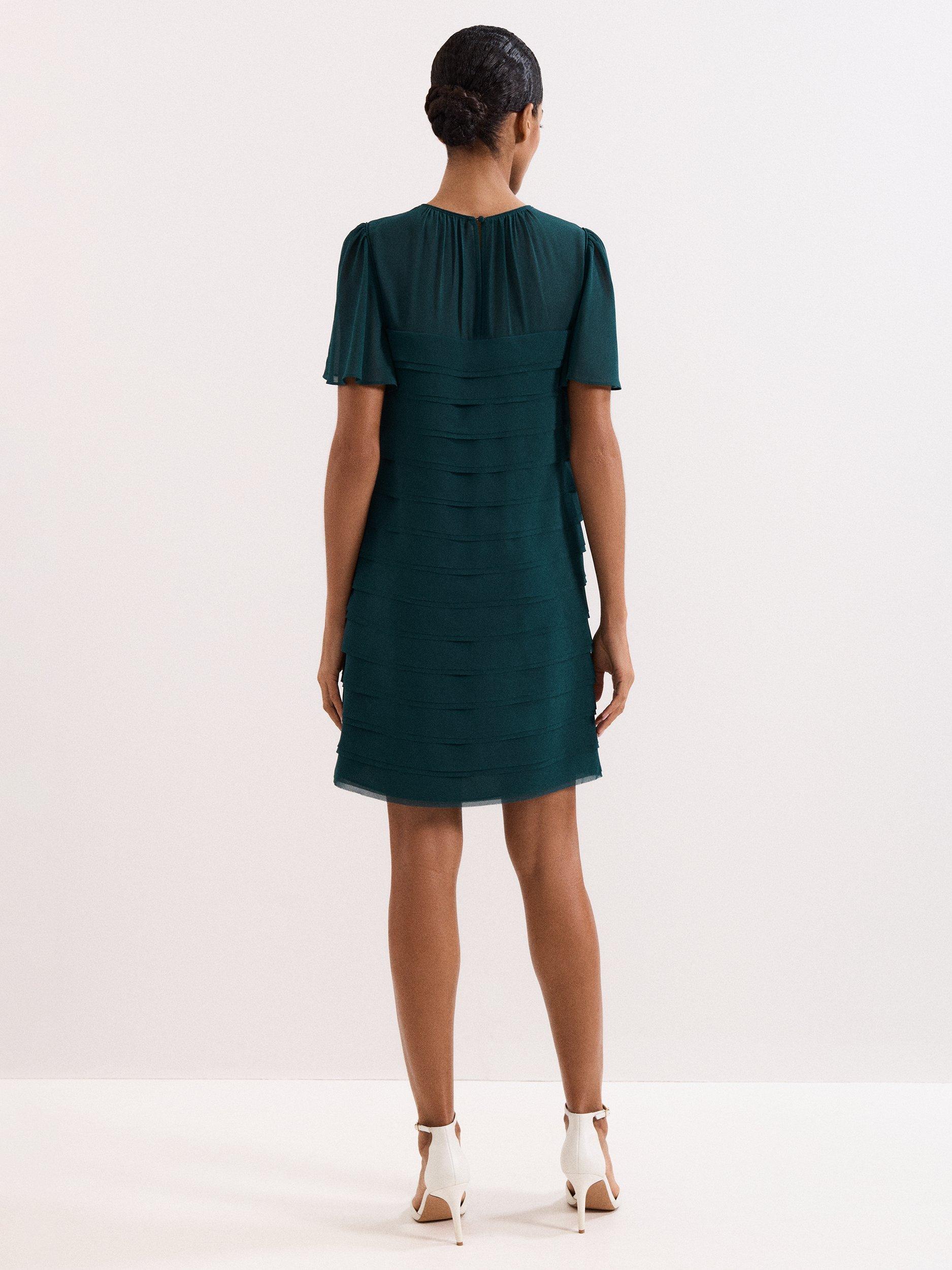 Product image 2 of 7, which shows Phase Eight Fallon Tiered Mini Dress, Teal, 6
