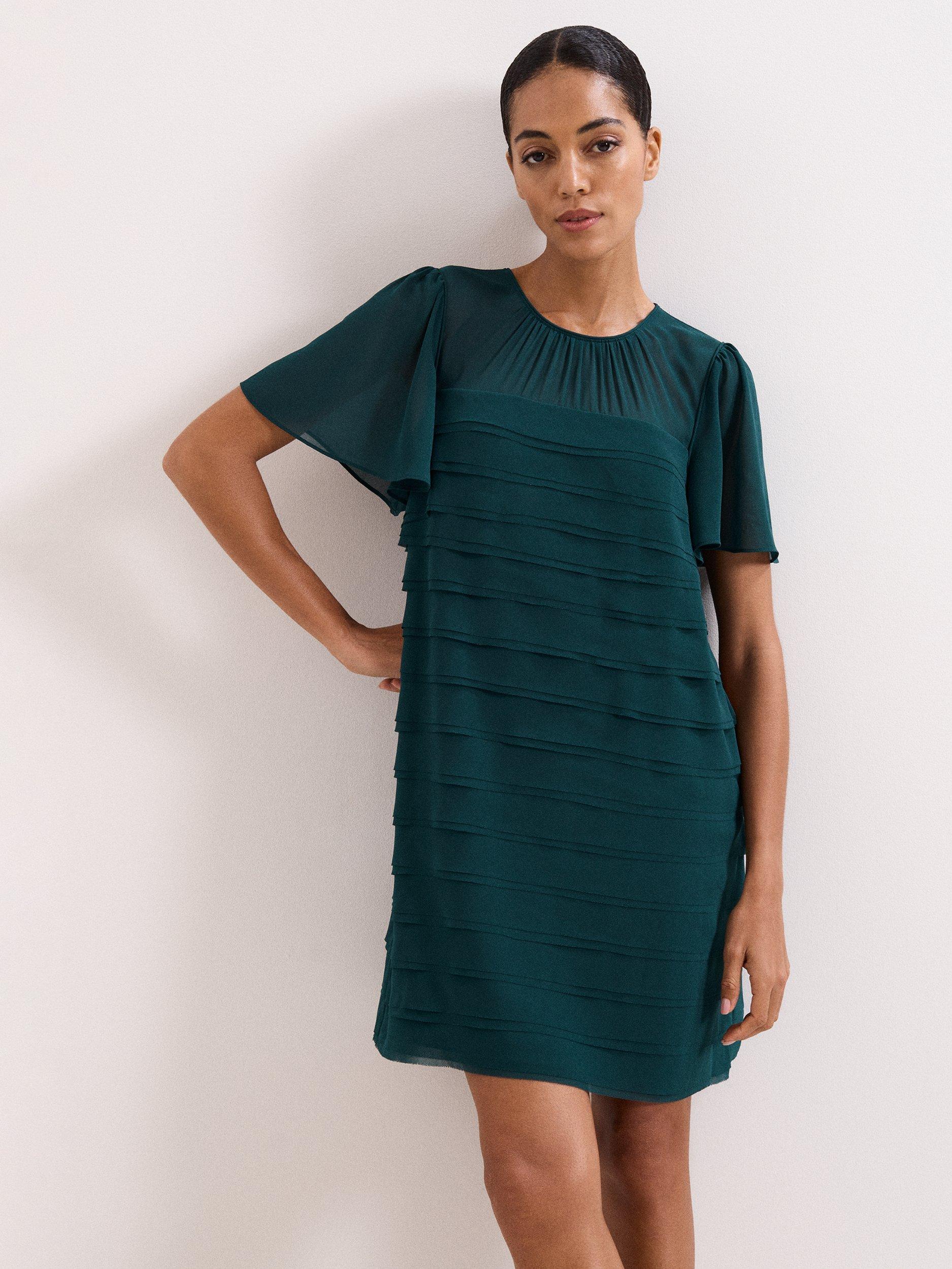 Product image 3 of 7, which shows Phase Eight Fallon Tiered Mini Dress, Teal, 6