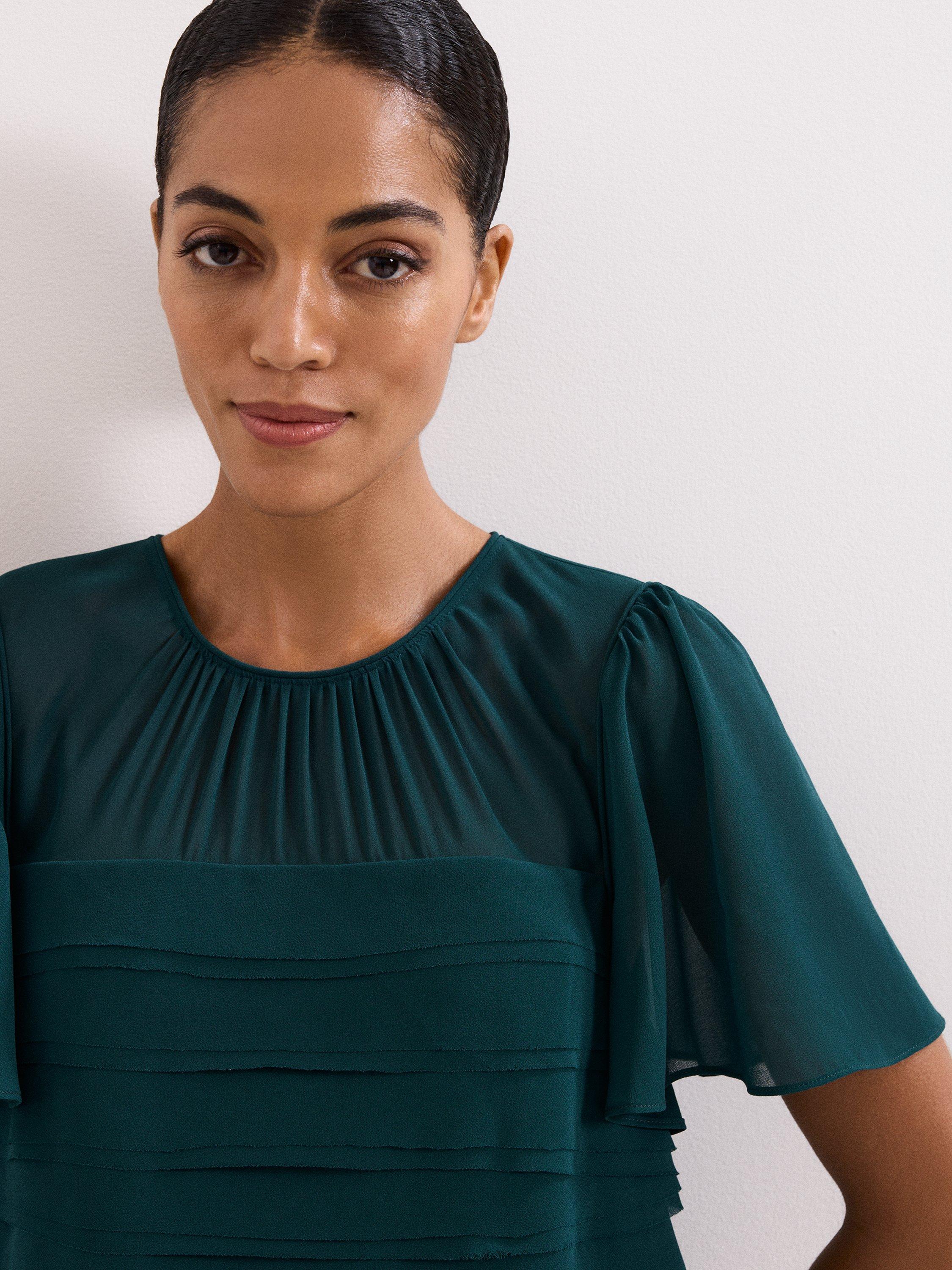 Product image 4 of 7, which shows Phase Eight Fallon Tiered Mini Dress, Teal, 6