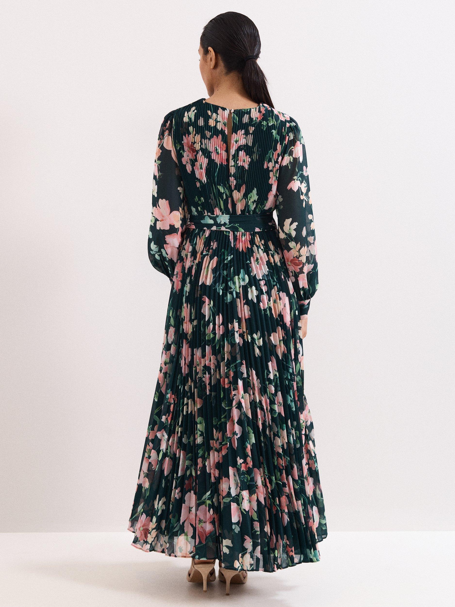 Product image 2 of 7, which shows Phase Eight Petite Rosa Plisse Maxi Dress, Teal, 20