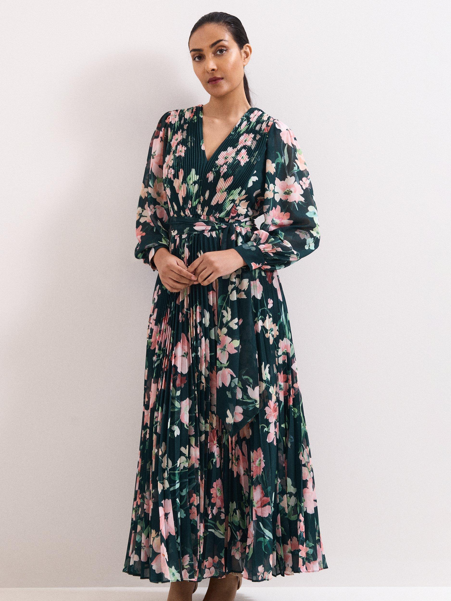 Product image 3 of 7, which shows Phase Eight Petite Rosa Plisse Maxi Dress, Teal, 20