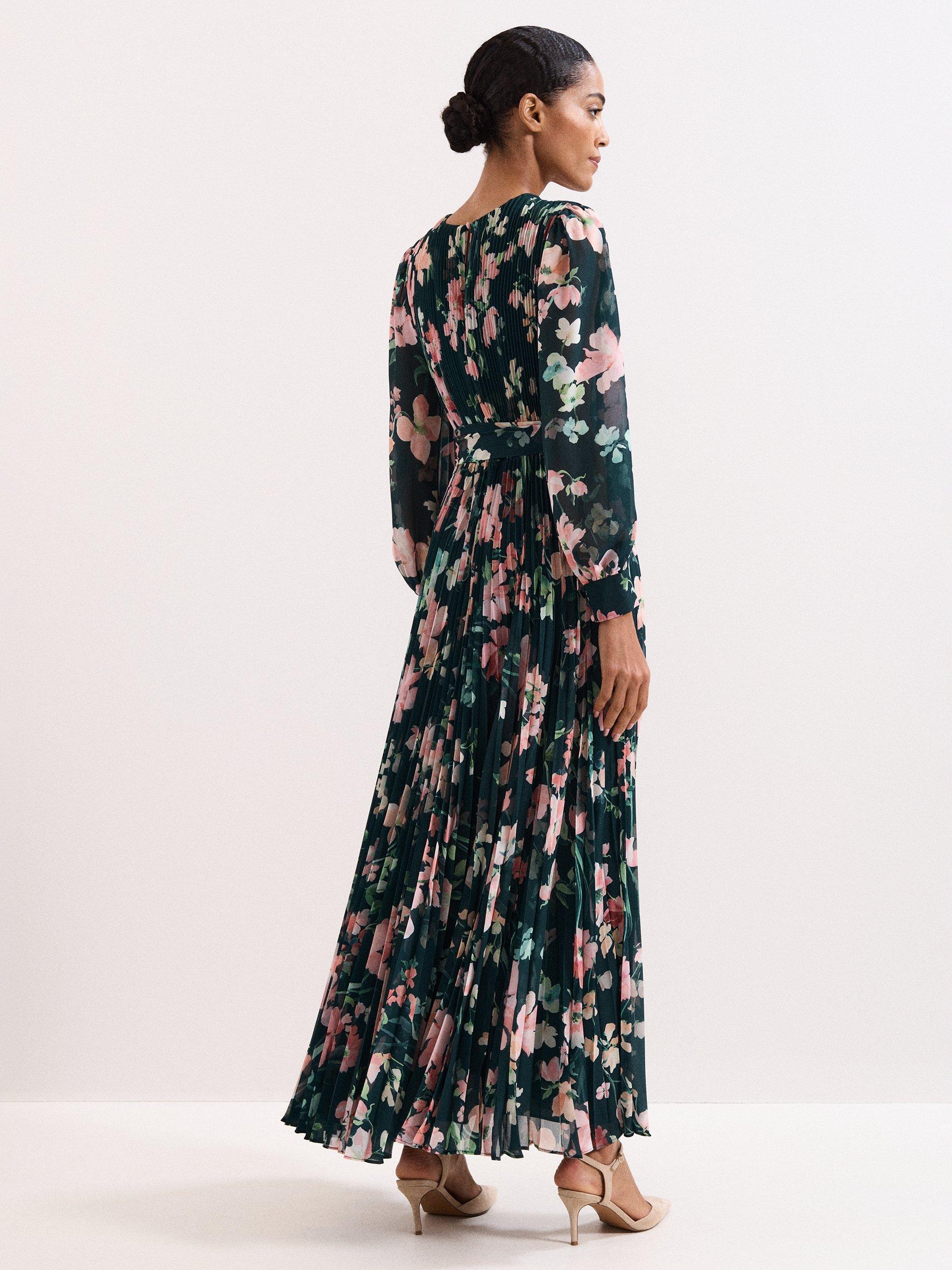 Phase Eight Rosa Floral Plisse Maxi Dress, Teal