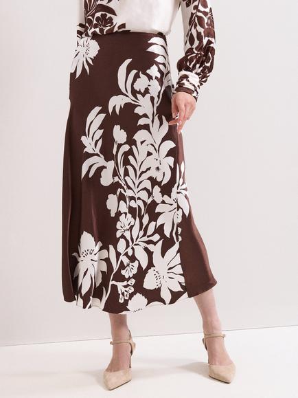 Phase Eight Hattie Floral Satin Skirt, Brown, Brown