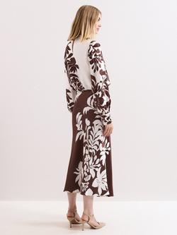 Phase Eight Hattie Floral Satin Skirt, Brown - view 2, Brown