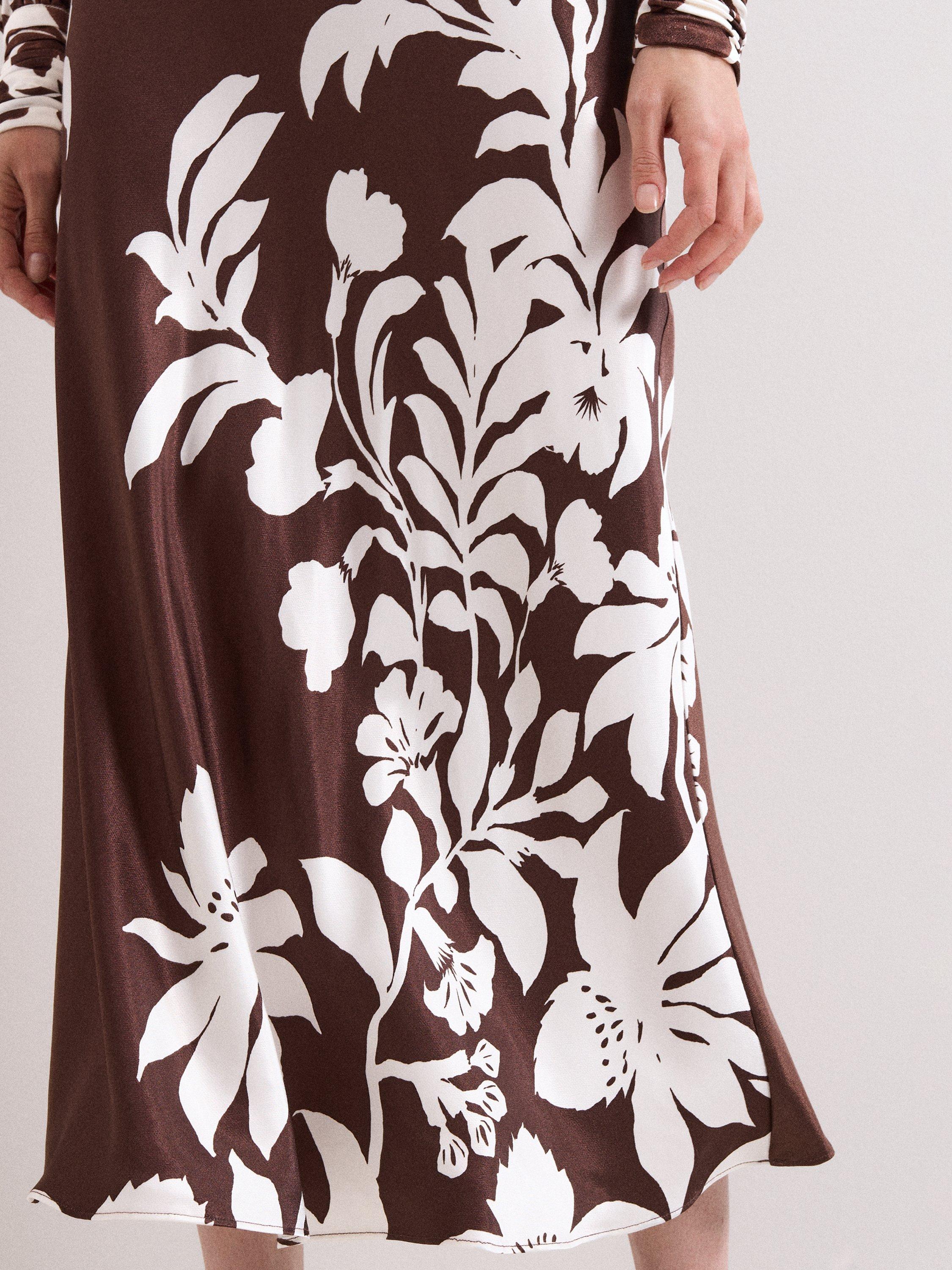Product image 4 of 8, which shows Phase Eight Hattie Floral Satin Skirt, Brown, 8