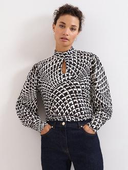 Phase Eight Isla Geometric Print High Neck Jersey Top, Brown