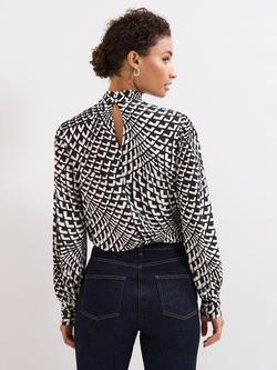 Phase Eight Isla Geometric Print High Neck Jersey Top - view 2, Brown