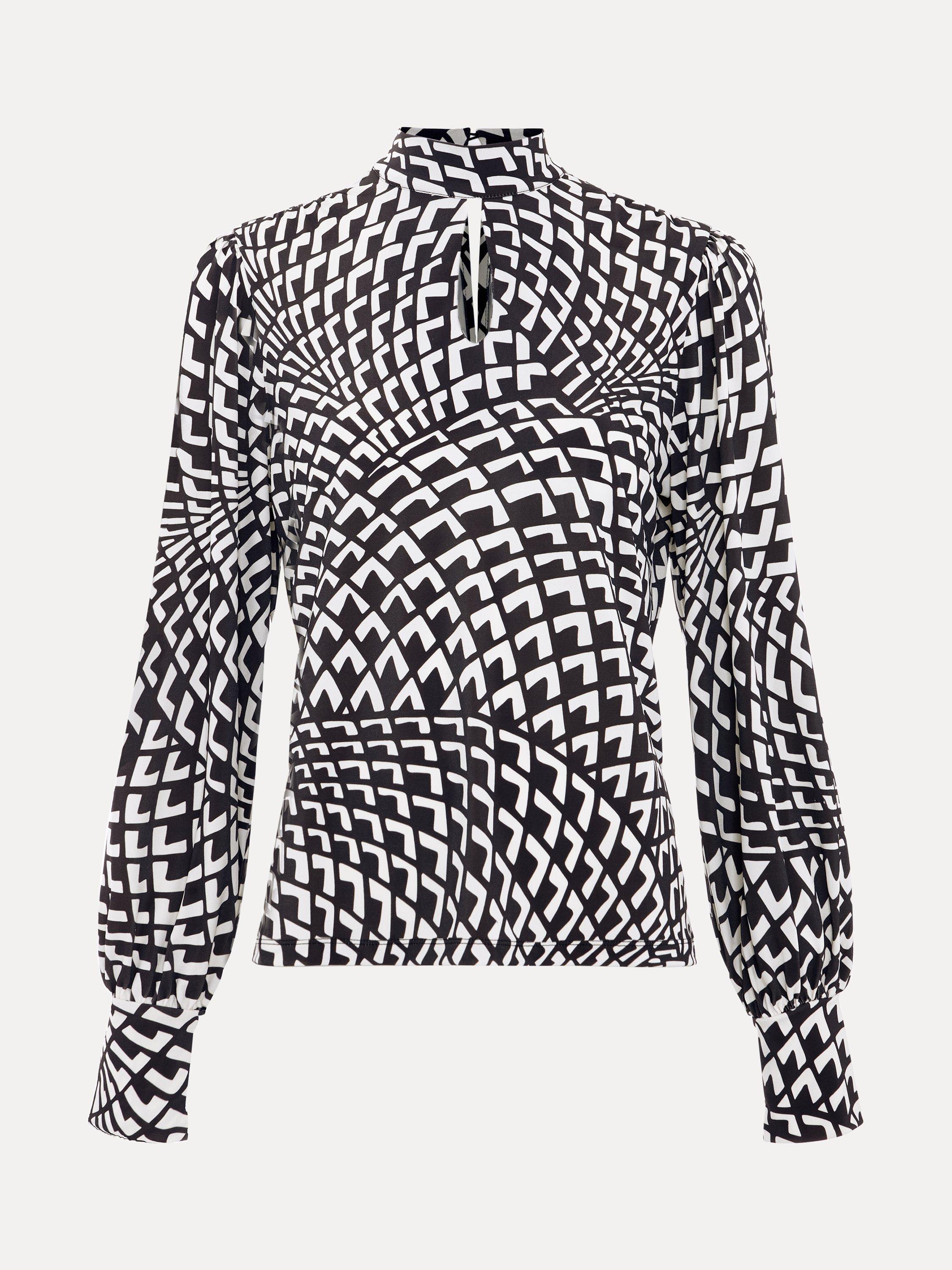 Product image 5 of 7, which shows Phase Eight Isla Geometric Print High Neck Jersey Top, Brown, 8
