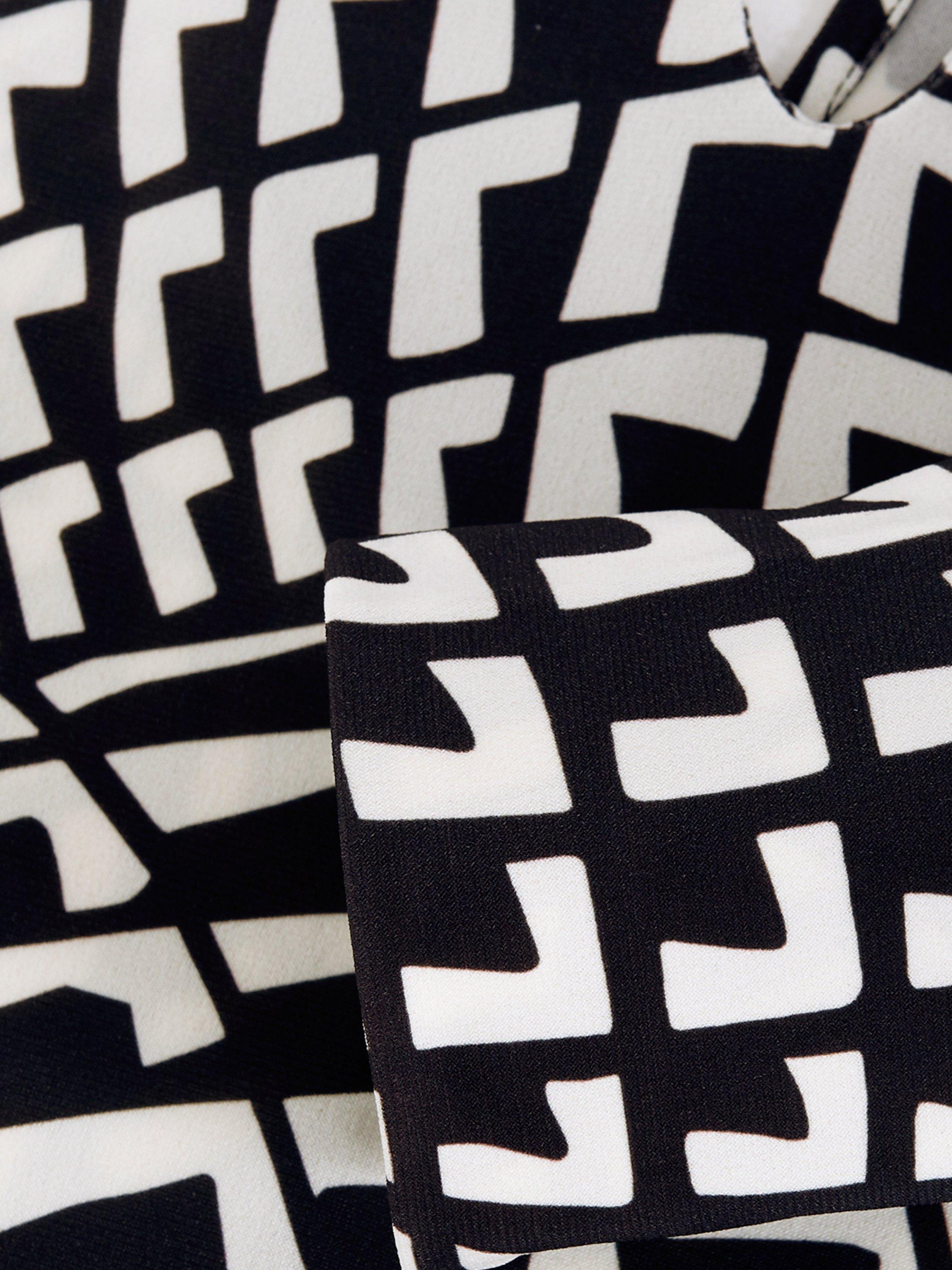 Product image 6 of 7, which shows Phase Eight Isla Geometric Print High Neck Jersey Top, Brown, 8