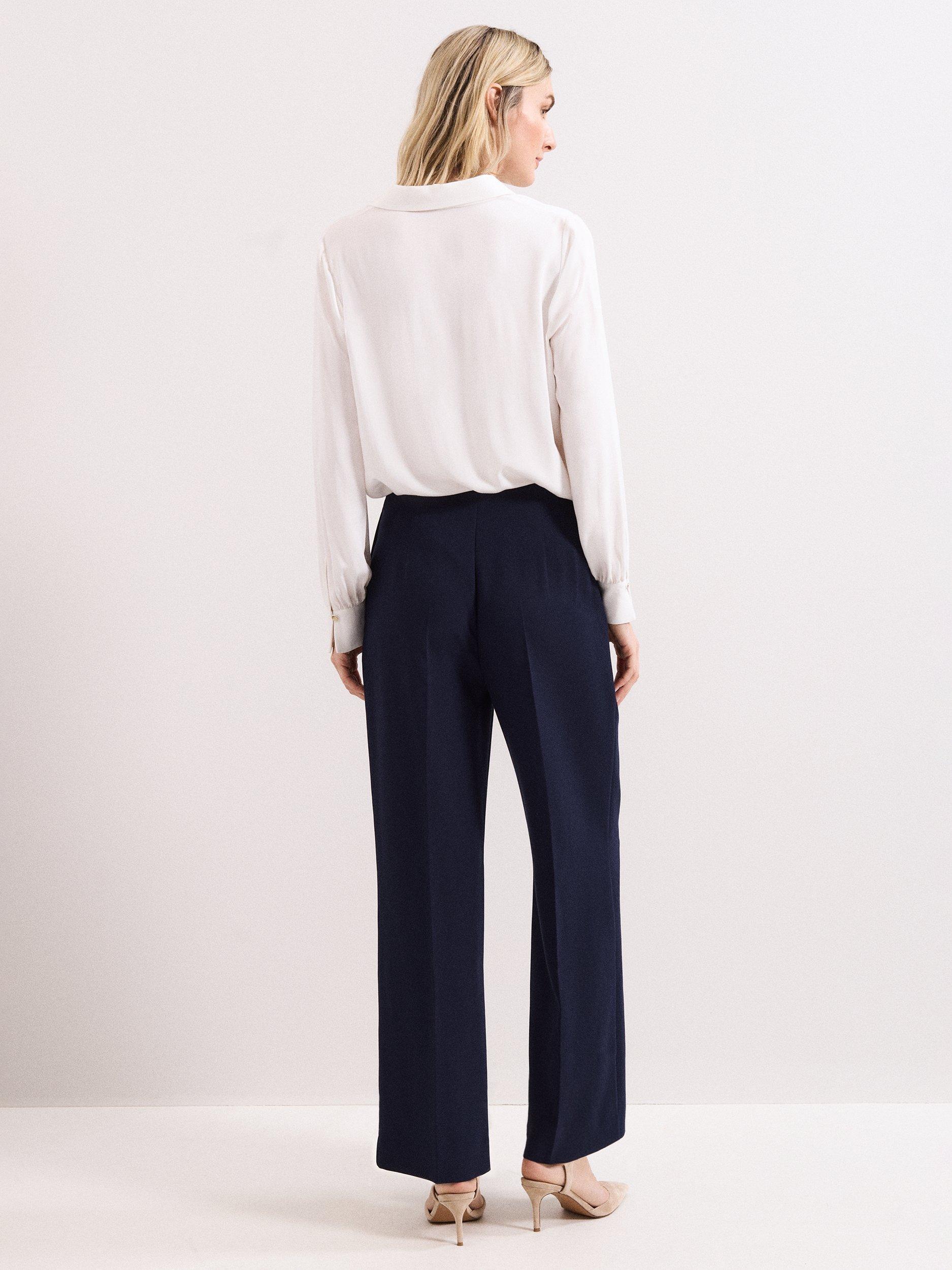 Product image 2 of 9, which shows Phase Eight Aubrie Wide Leg Tailored Trousers, Navy, 26