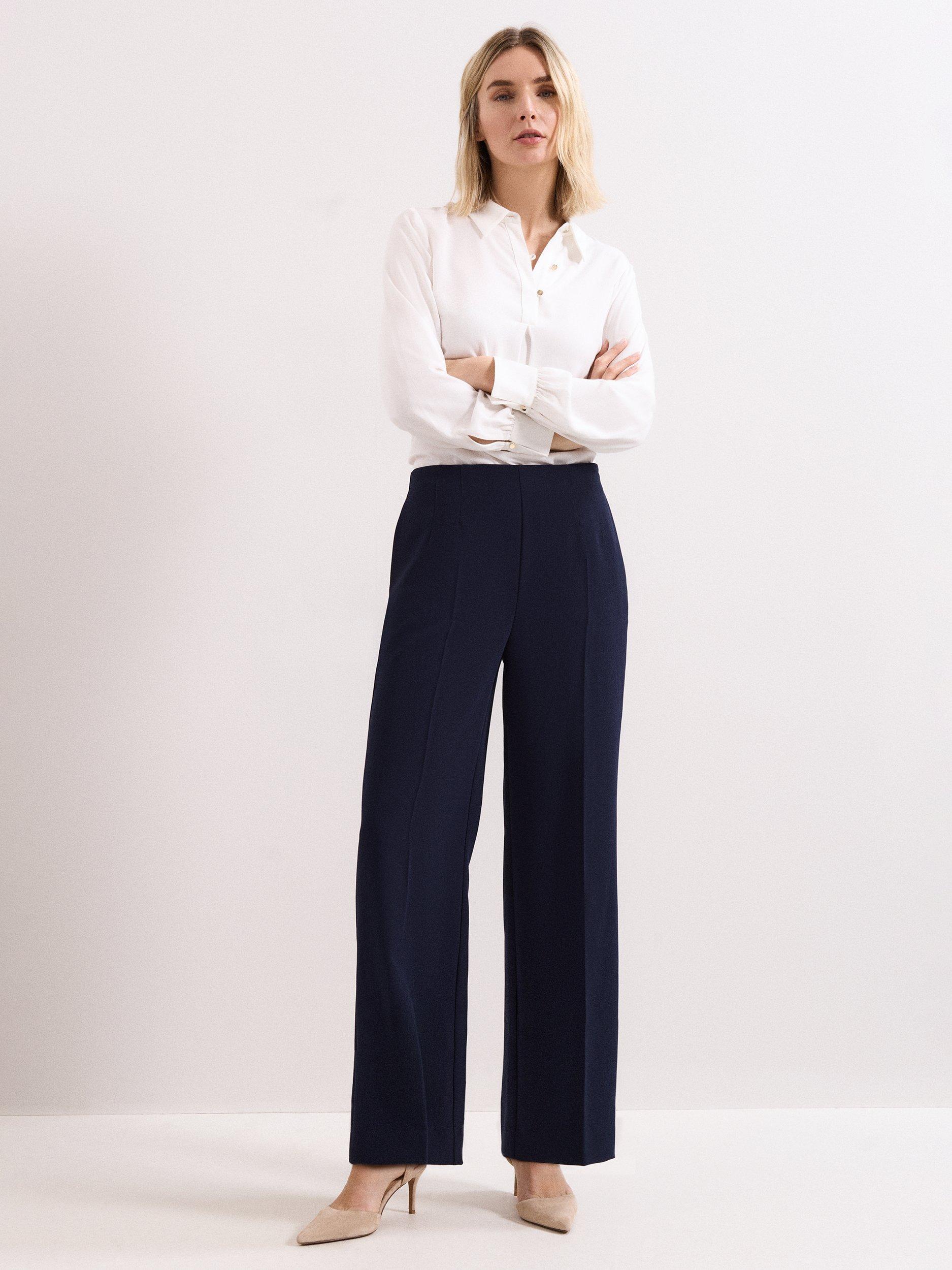 Product image 3 of 9, which shows Phase Eight Aubrie Wide Leg Tailored Trousers, Navy, 26