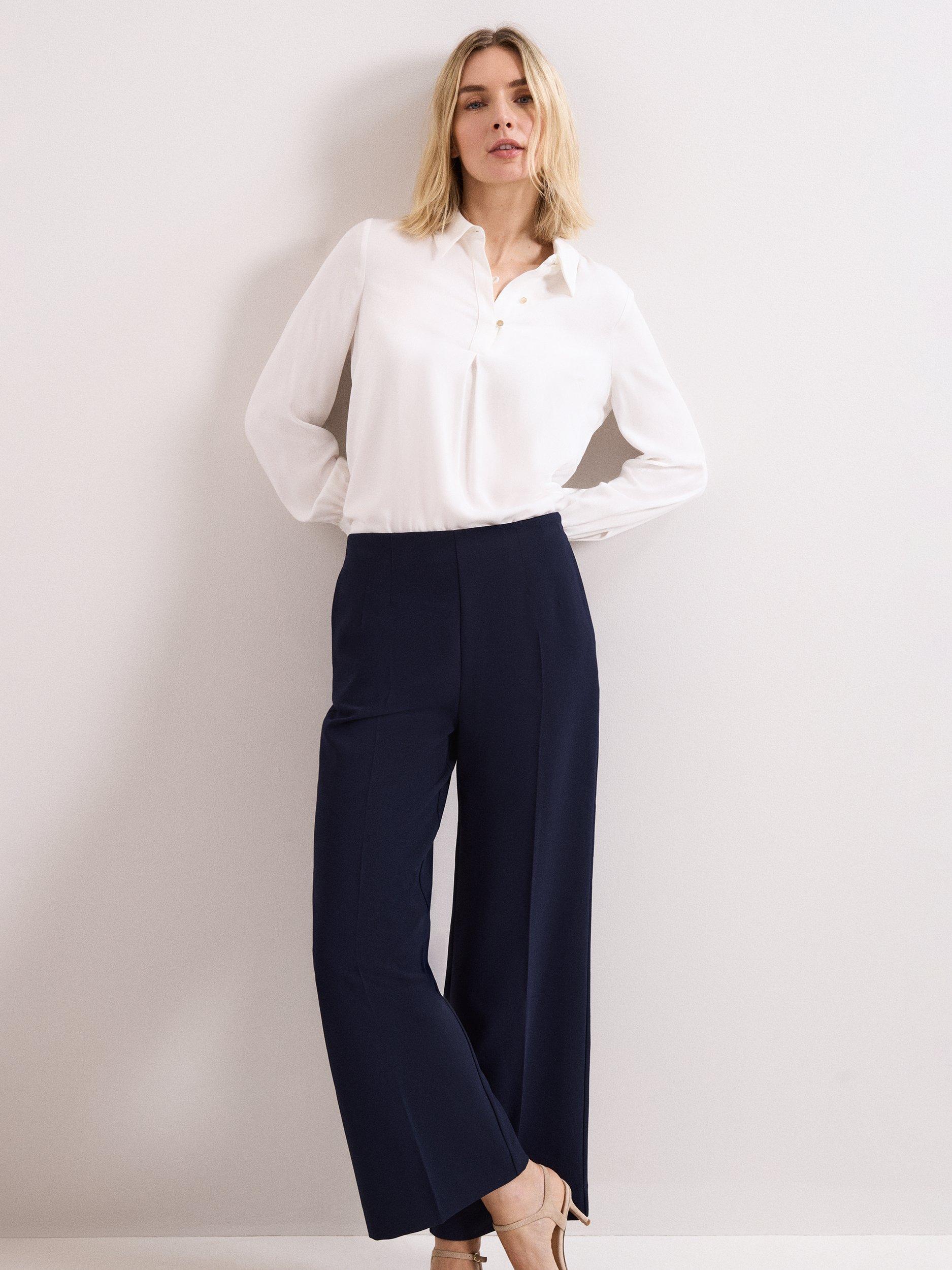 Product image 7 of 9, which shows Phase Eight Aubrie Wide Leg Tailored Trousers, Navy, 26
