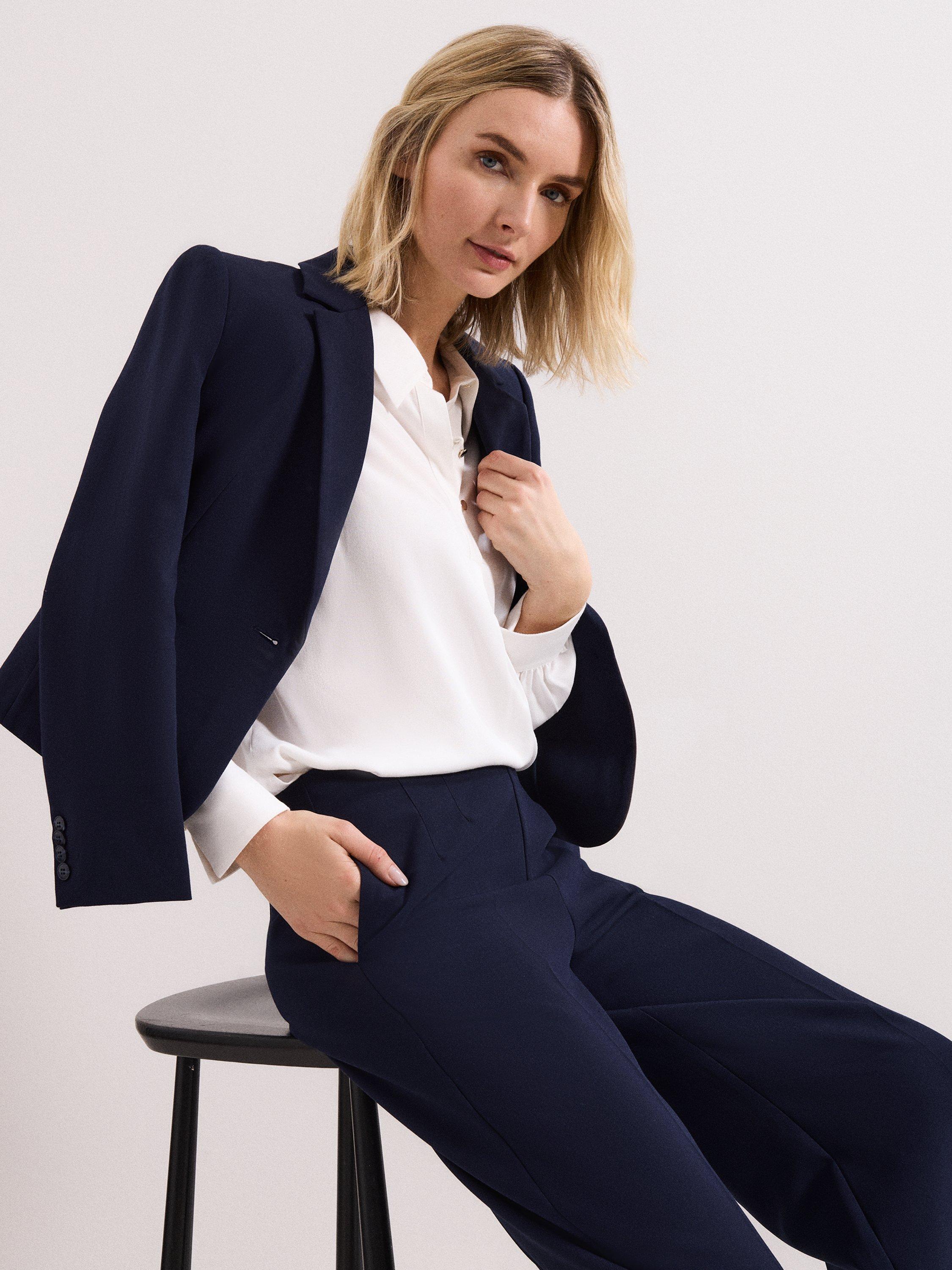 Product image 9 of 9, which shows Phase Eight Aubrie Wide Leg Tailored Trousers, Navy, 26