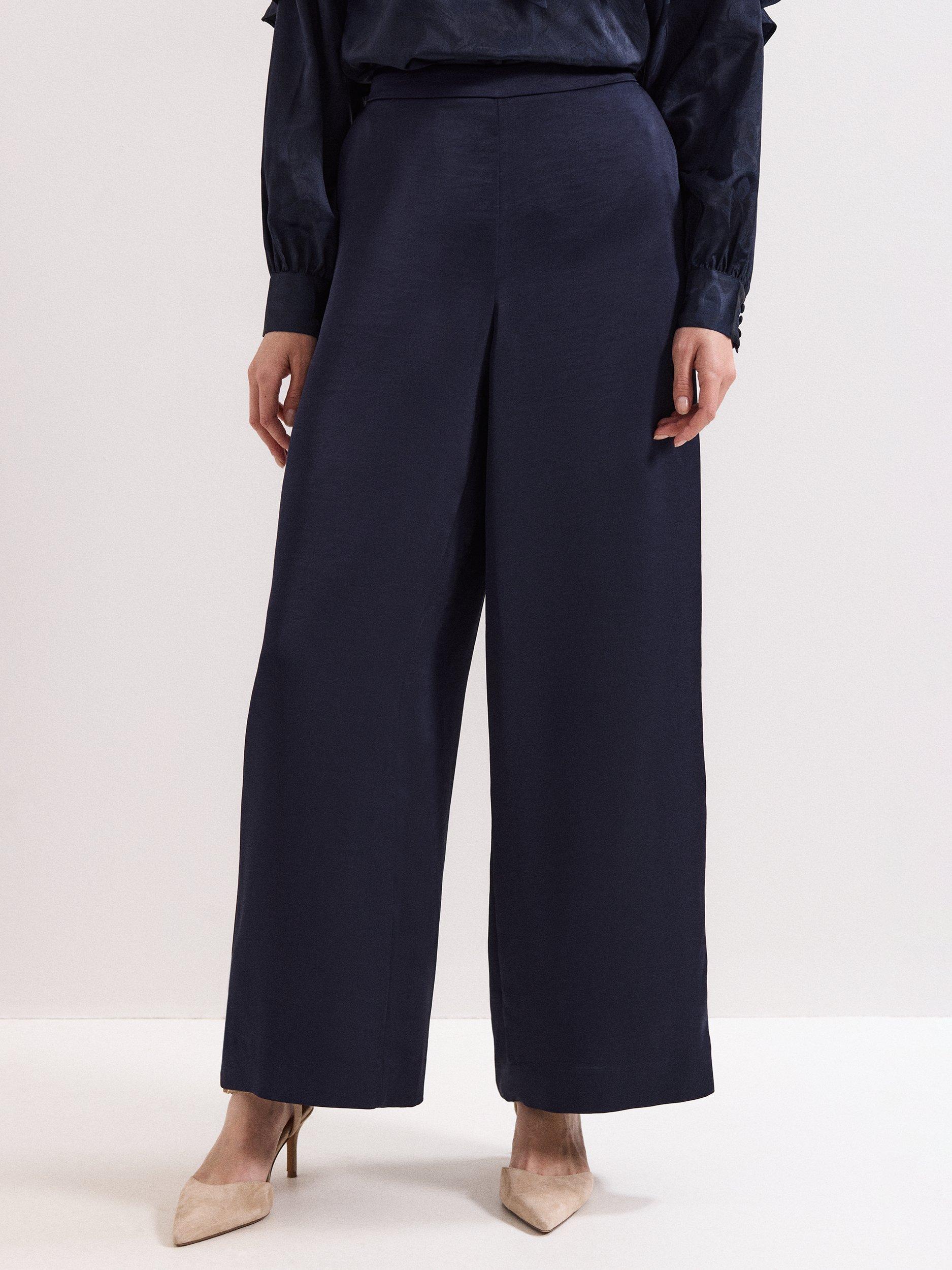 Product image 1 of 8, which shows Phase Eight Beccy Satin Trousers, Navy, 8