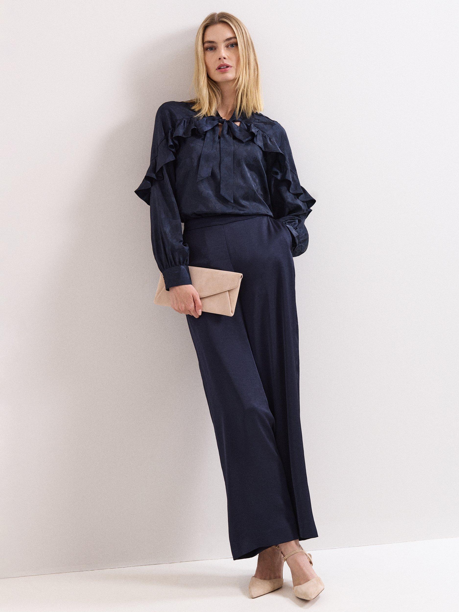 Product image 3 of 8, which shows Phase Eight Beccy Satin Trousers, Navy, 8