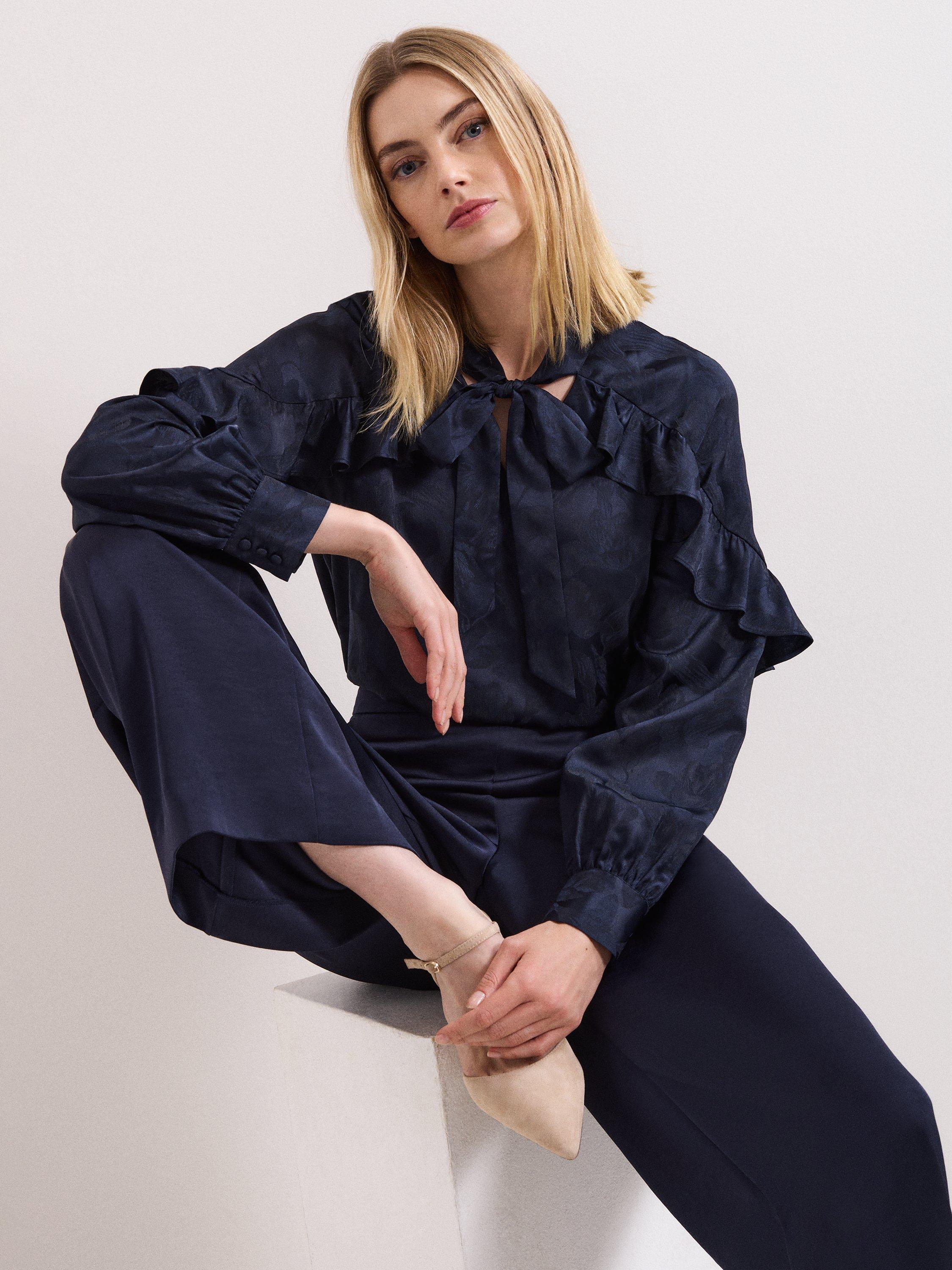 Product image 7 of 8, which shows Phase Eight Beccy Satin Trousers, Navy, 8