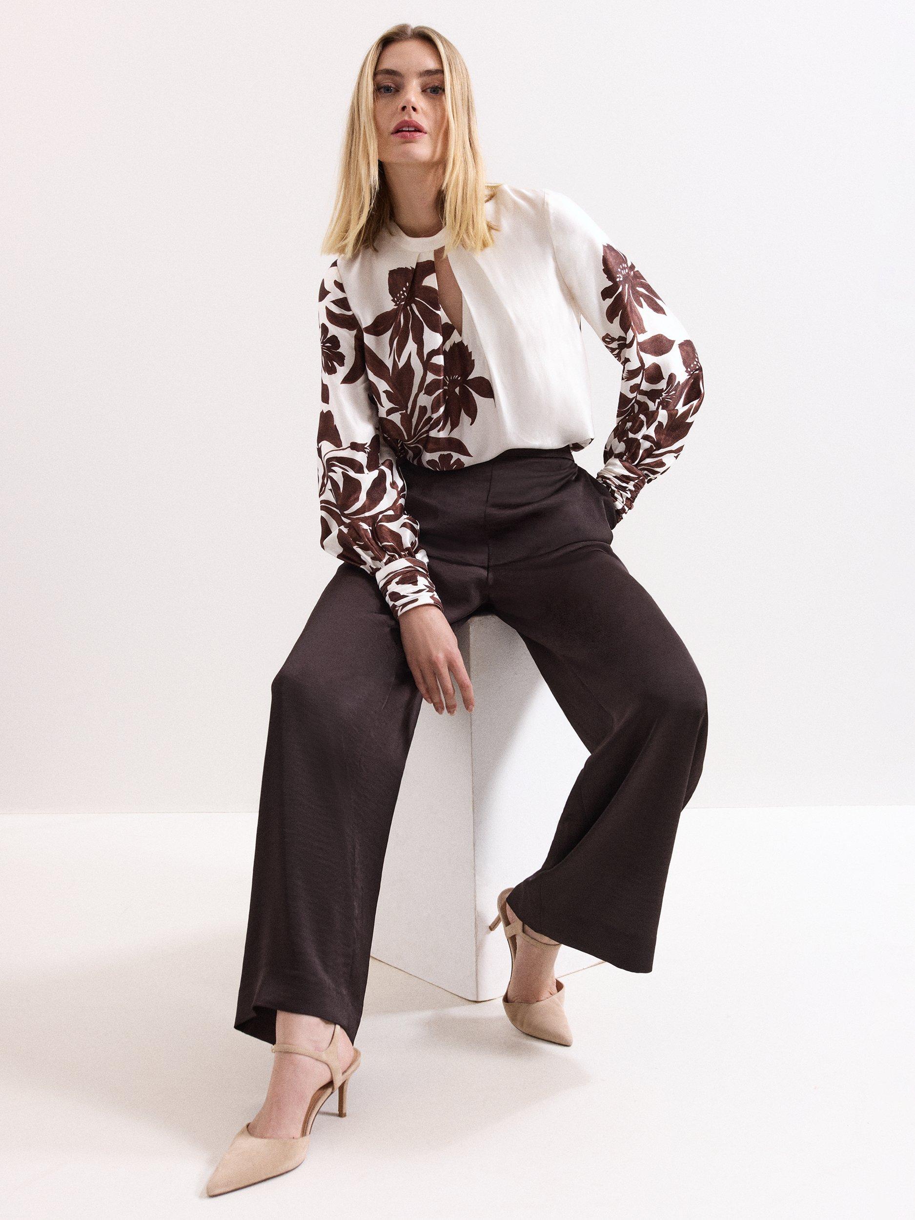 Product image 7 of 7, which shows Phase Eight Beccy Satin Trousers, Brown, 18