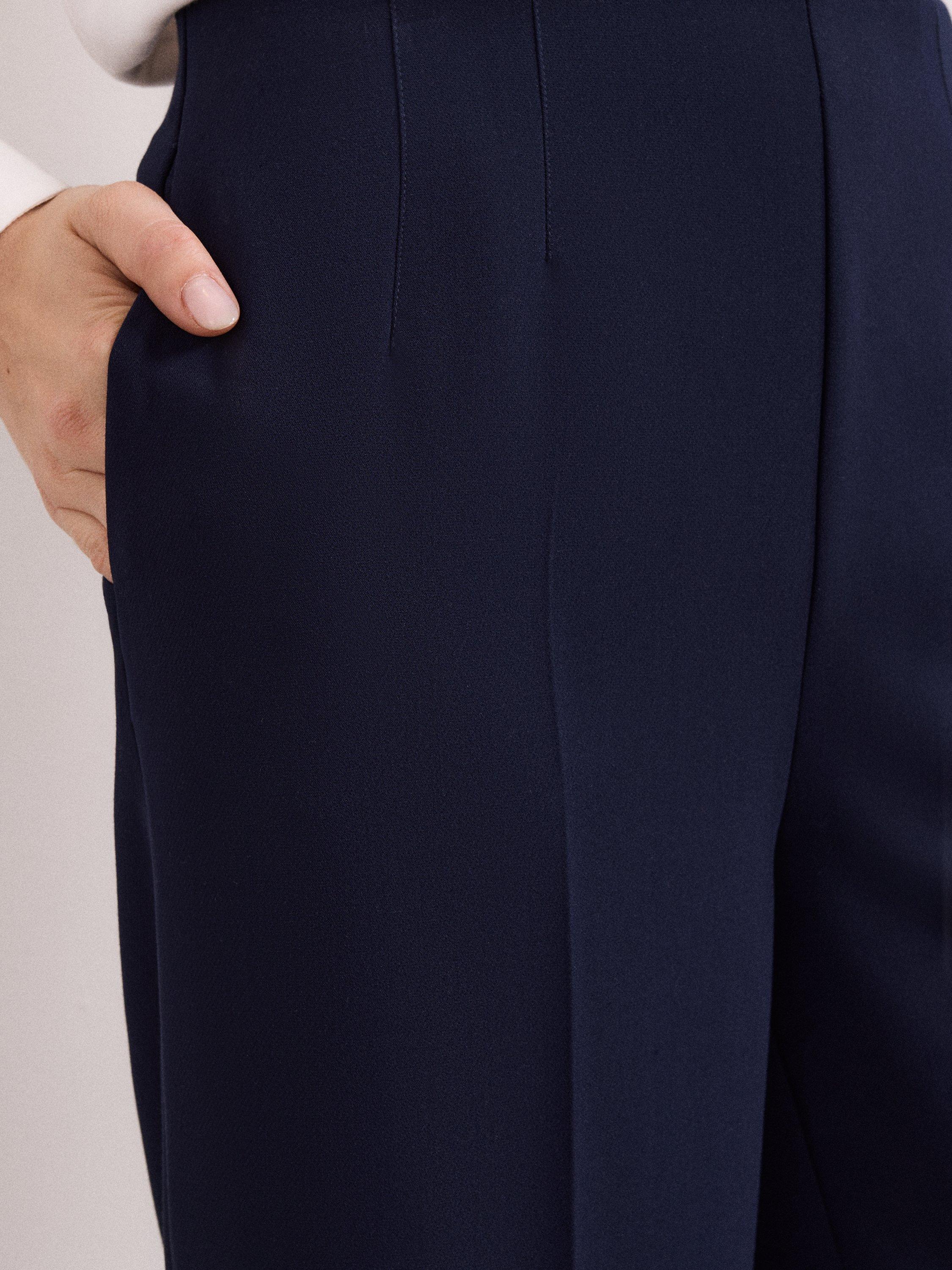 Product image 4 of 9, which shows Phase Eight Petite Wide Leg Tailored Trousers, Navy, 8