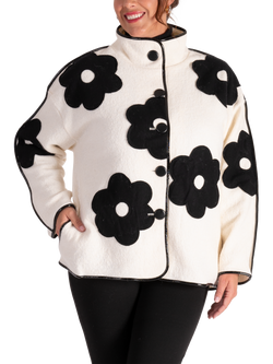 chesca Floral Appliqué Textured Jacket, Winter White/Black, Winter White/Black