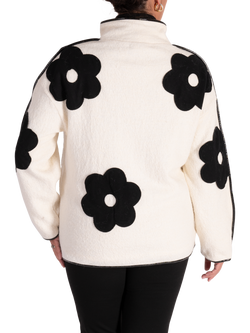 chesca Floral Appliqué Textured Jacket, Winter White/Black - view 2, Winter White/Black