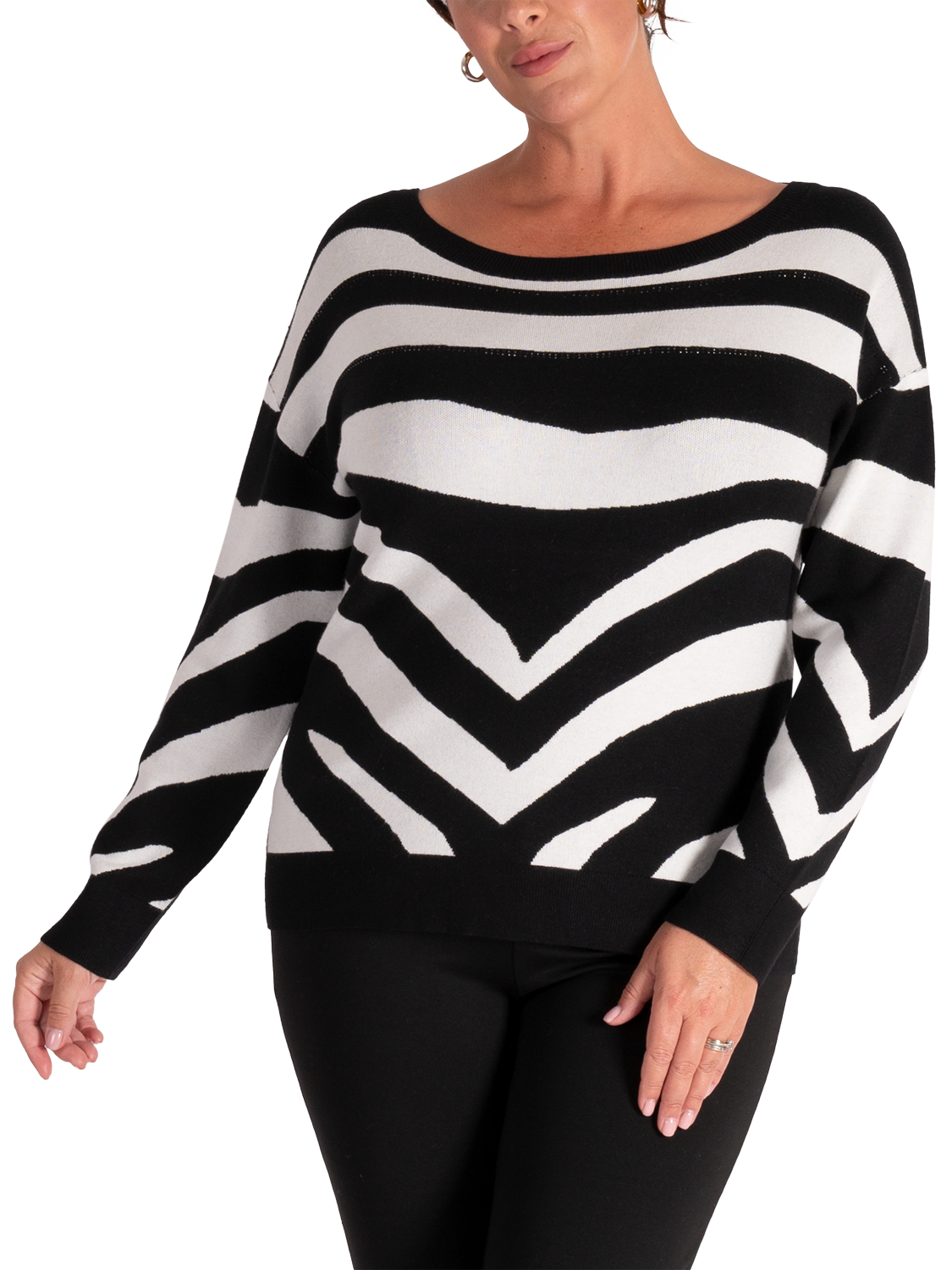 Product image 1 of 6, which shows chesca Stripe Diamante Jumper, Black/White, 12-14