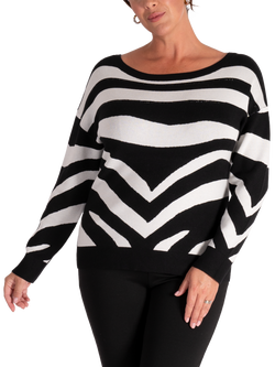 chesca Stripe Diamante Jumper, Black/White, Black/White