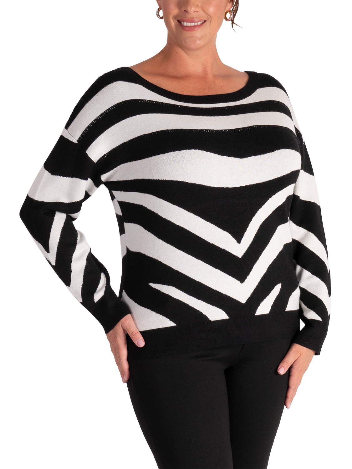 Product image 3 of 6, which shows chesca Stripe Diamante Jumper, Black/White, 12-14
