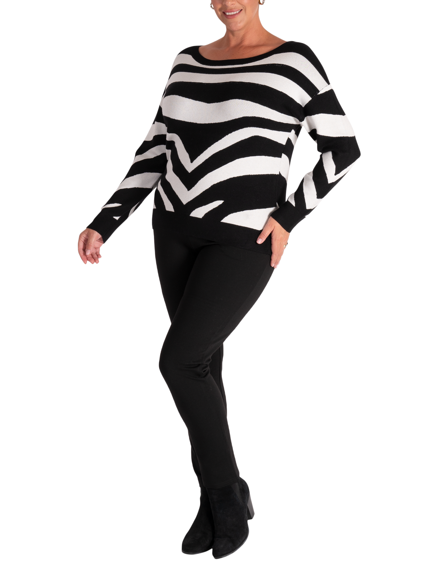 Product image 4 of 6, which shows chesca Stripe Diamante Jumper, Black/White, 12-14
