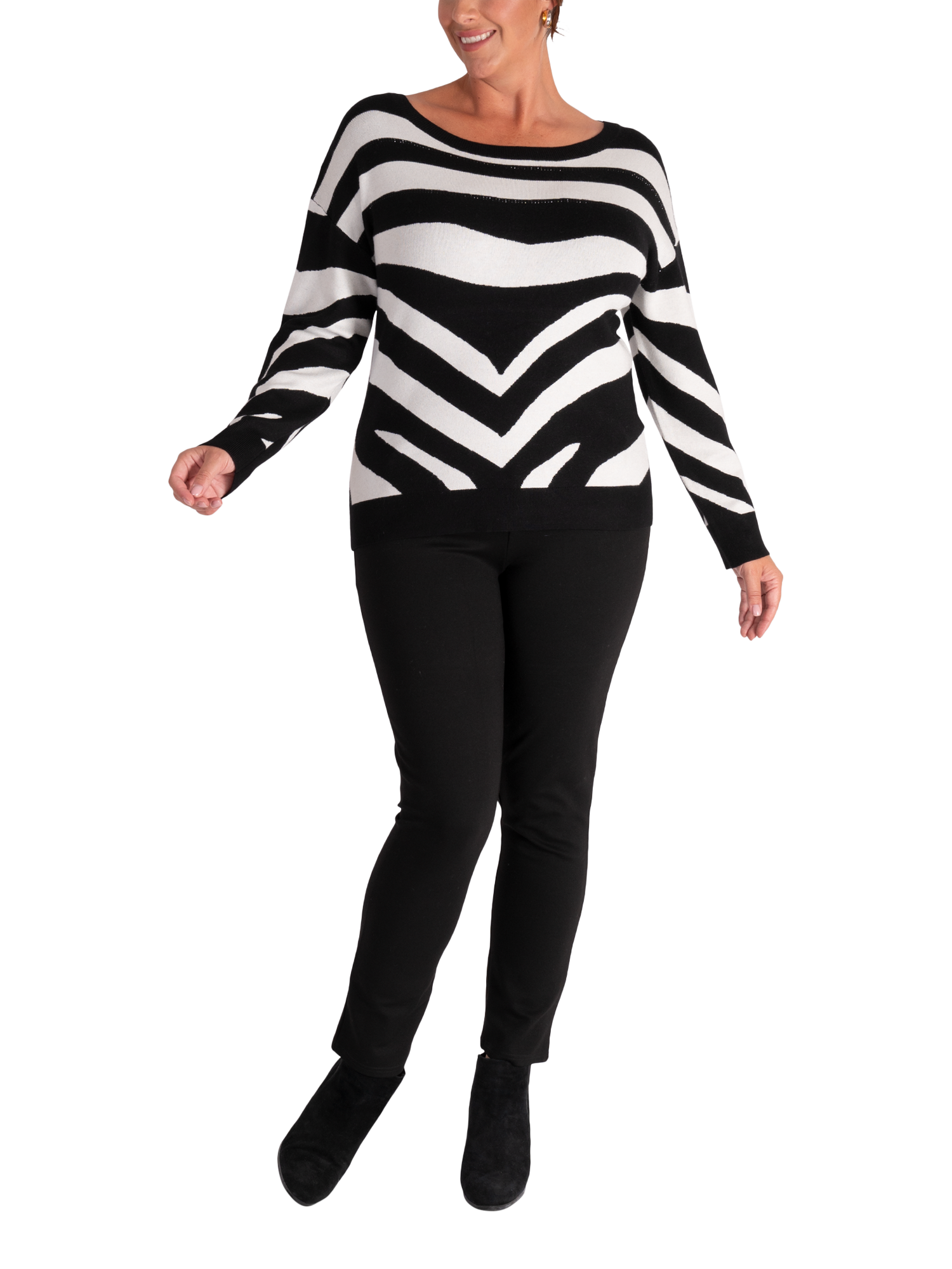 Product image 5 of 6, which shows chesca Stripe Diamante Jumper, Black/White, 12-14