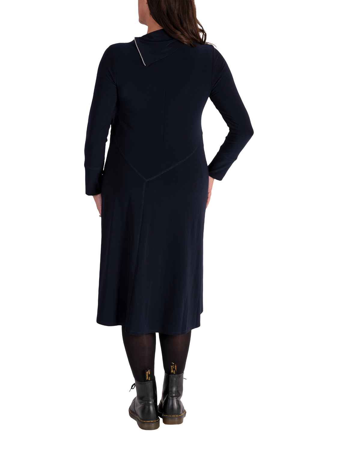 Product image 2 of 5, which shows chesca Zip Cowl Neck Jersey Dress, Navy, 12-14