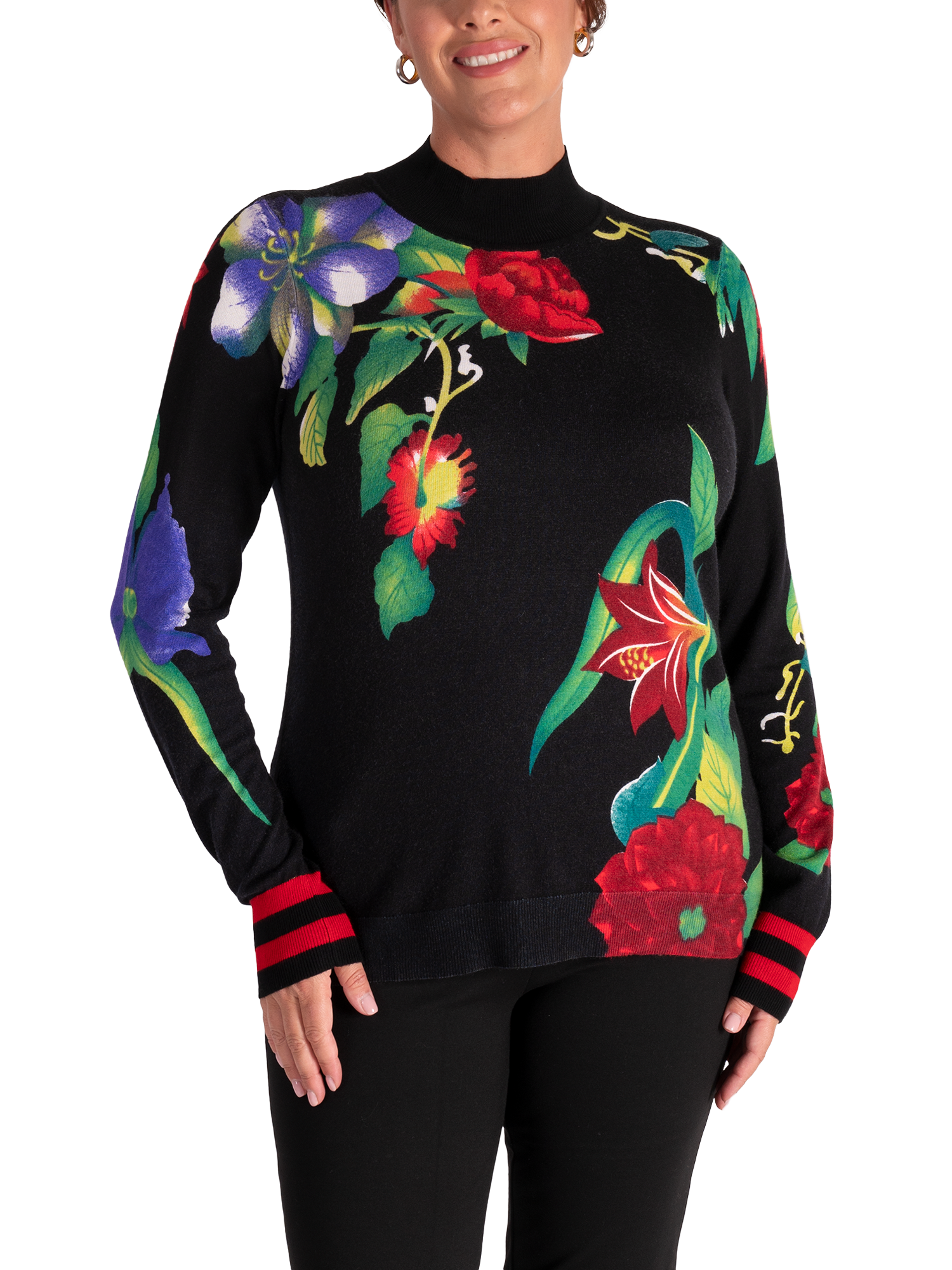 Product image 1 of 7, which shows chesca Garland Floral Jumper, Black/Multi, 12-14