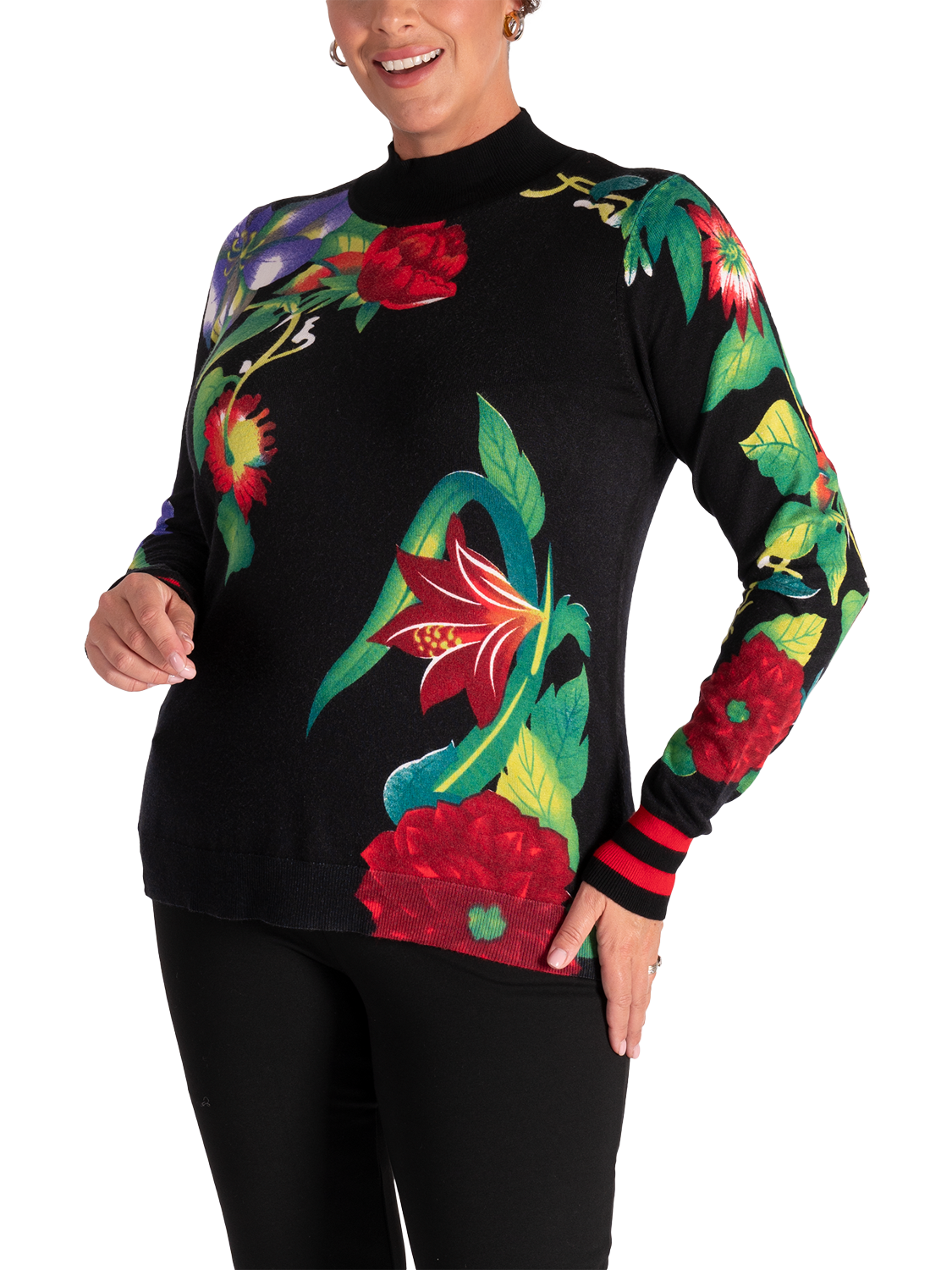 Product image 3 of 7, which shows chesca Garland Floral Jumper, Black/Multi, 12-14