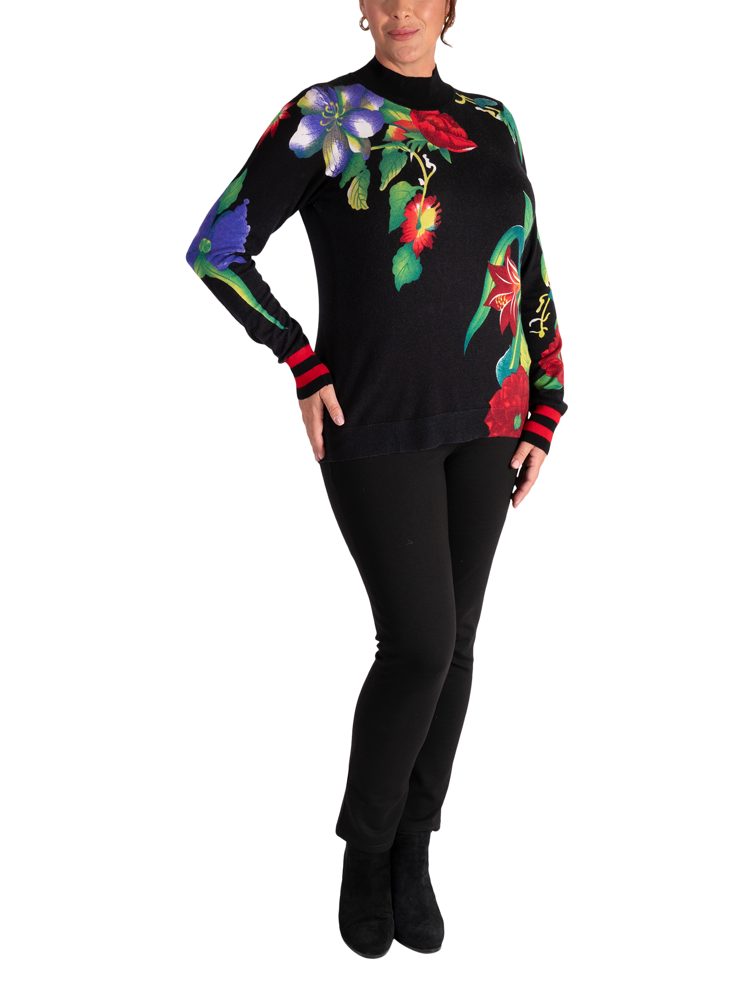 Product image 4 of 7, which shows chesca Garland Floral Jumper, Black/Multi, 12-14