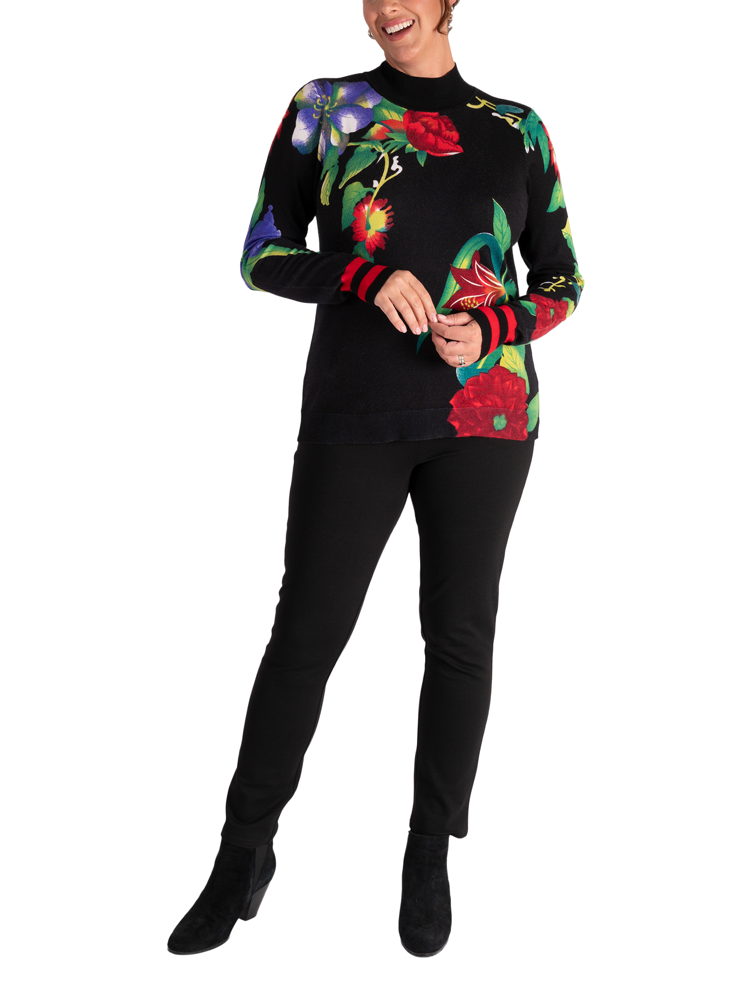 Product image 5 of 7, which shows chesca Garland Floral Jumper, Black/Multi, 12-14