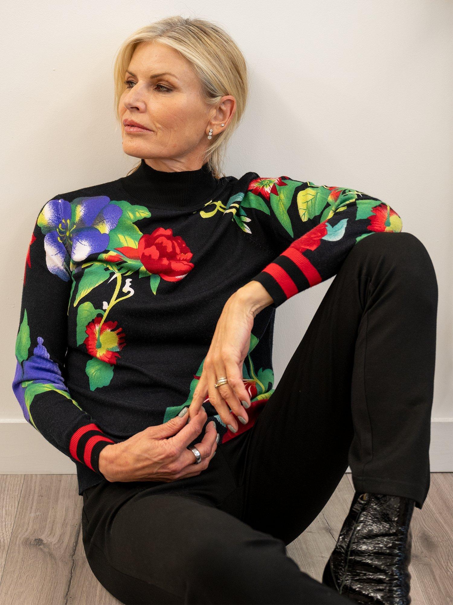 Product image 7 of 7, which shows chesca Garland Floral Jumper, Black/Multi, 12-14