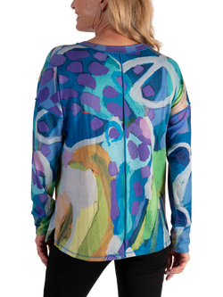 chesca Sky Abstract Jersey Top, Sky/Lilac - view 2, Sky/Lilac