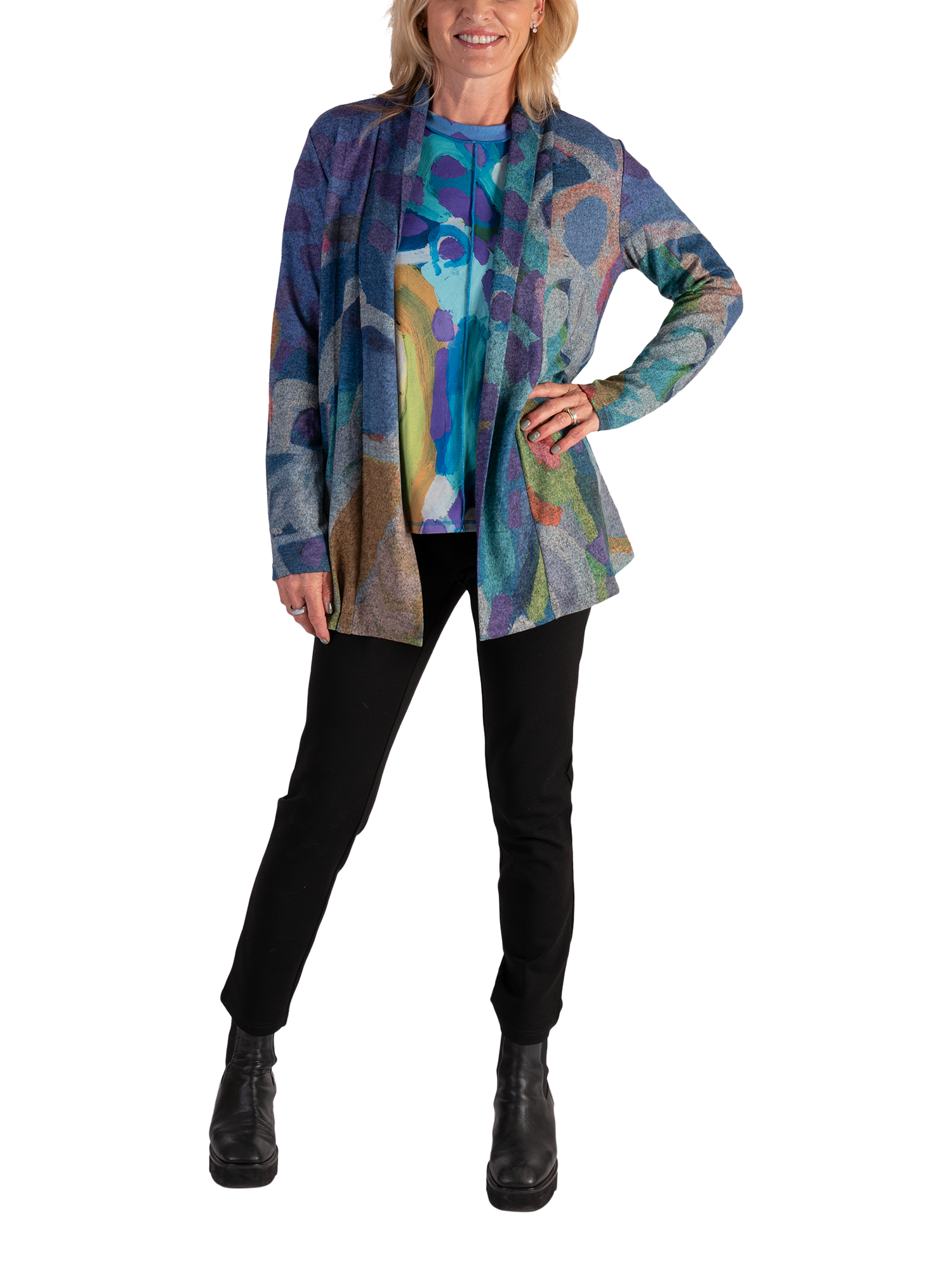 Product image 5 of 6, which shows chesca Sky Abstract Jersey Top, Sky/Lilac, 12-14