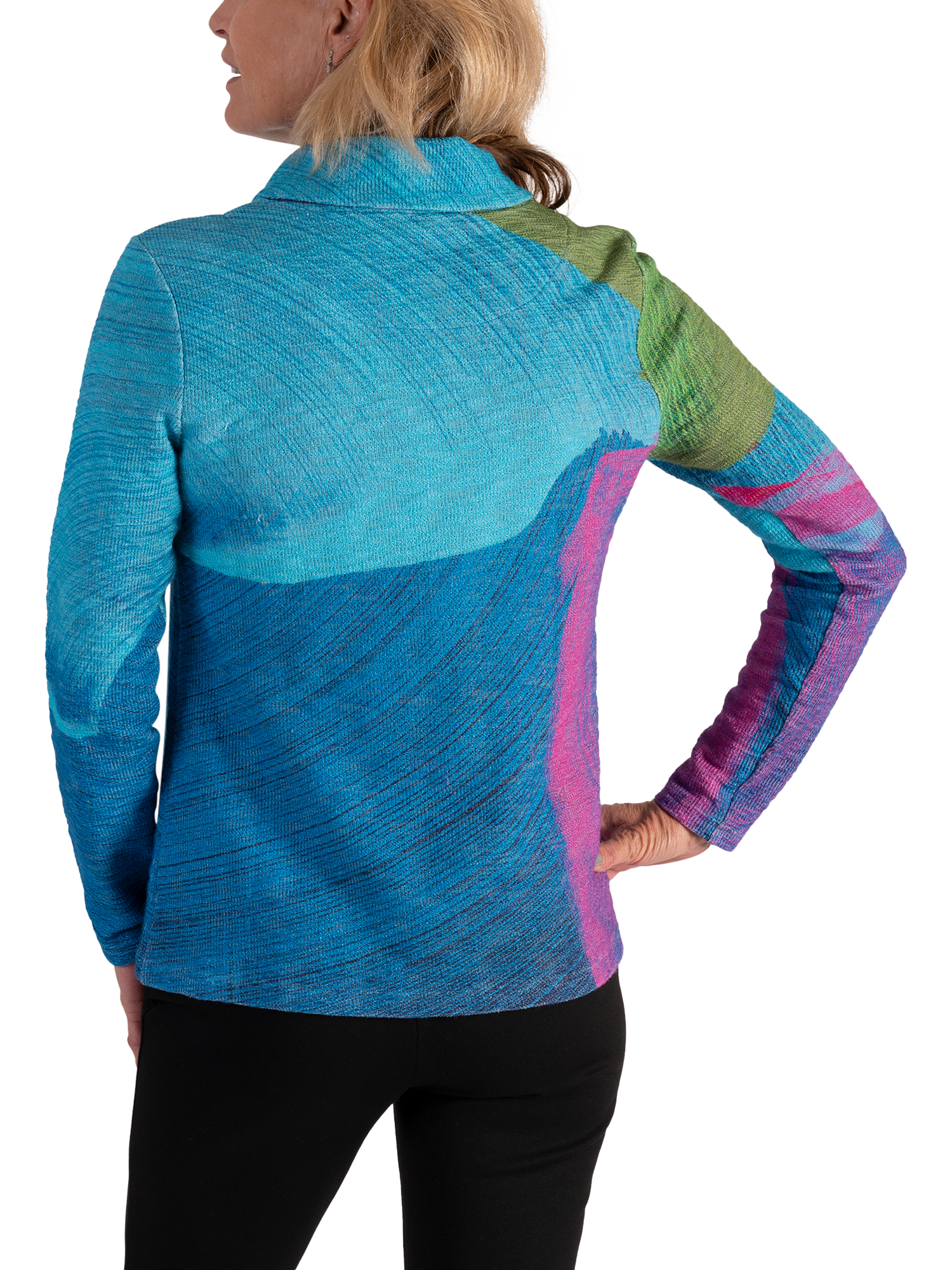 Product image 2 of 6, which shows chesca Sky Abstract Zip Neck Top, Sky/Green, 12