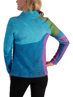 chesca Sky Abstract Zip Neck Top, Sky/Green - view 2, Sky/Green